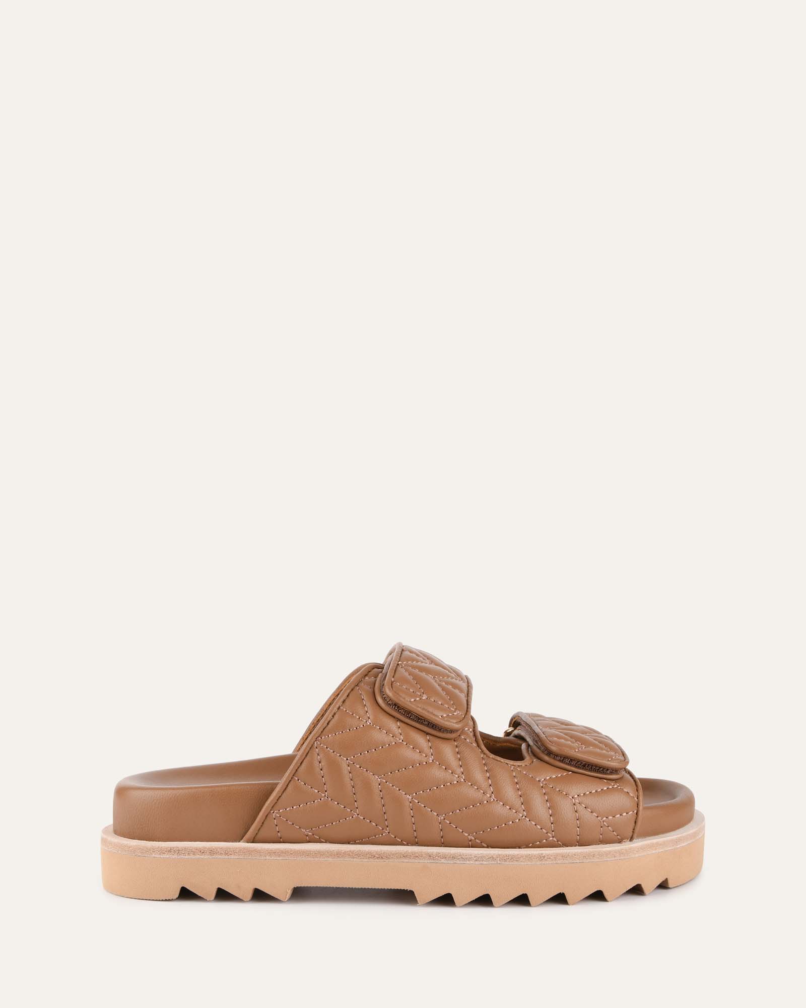 VERITY Women's Flat Sandals - Genuine Caramel Leather Comfortable Slip-On Sandals for Casual Wear, Beach, and Summer Outfits