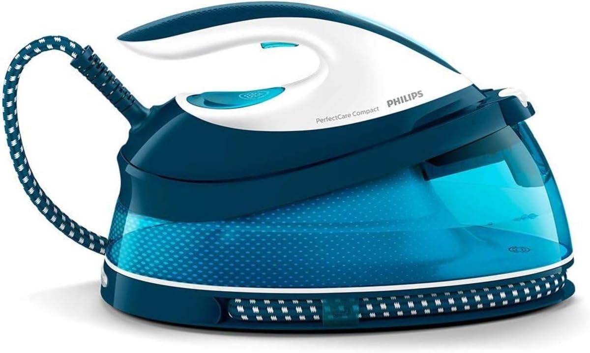 Philips PerfectCare Compact Steam Generator Iron with 400g Steam Boost, 2400W, Blue & White - GC7840/26 | Professional Garment Care for Wrinkles & Stubborn Creases | Ideal for Home & Office Use