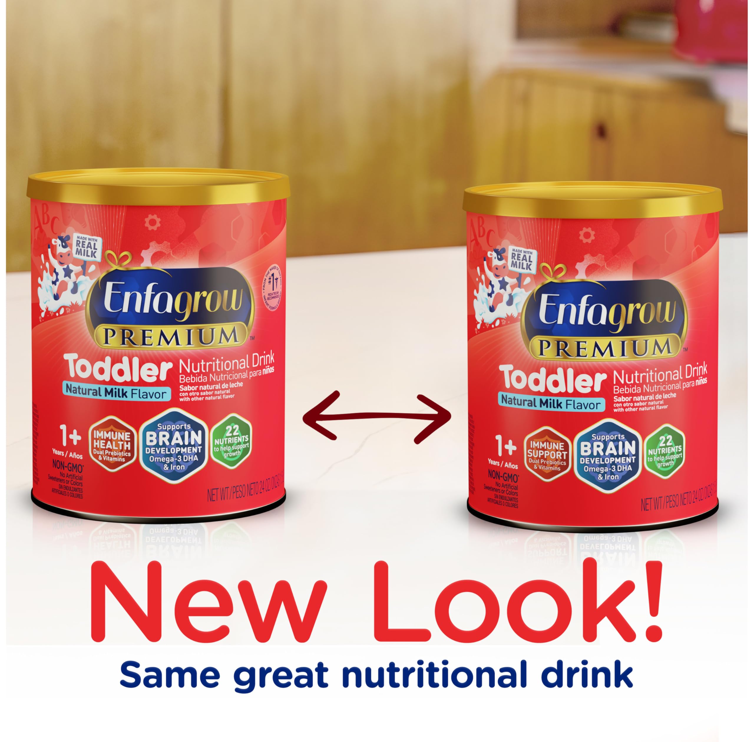 Enfagrow PREMIUM Toddler Nutritional Drink Powder with Real Milk, Omega-3 DHA for Brain Development, Prebiotics for Immune Support - Non-GMO Baby Formula (32 Oz Can, Pack of 6) - Ideal for Growing Toddlers' Daily Nutrition & Immune Health
