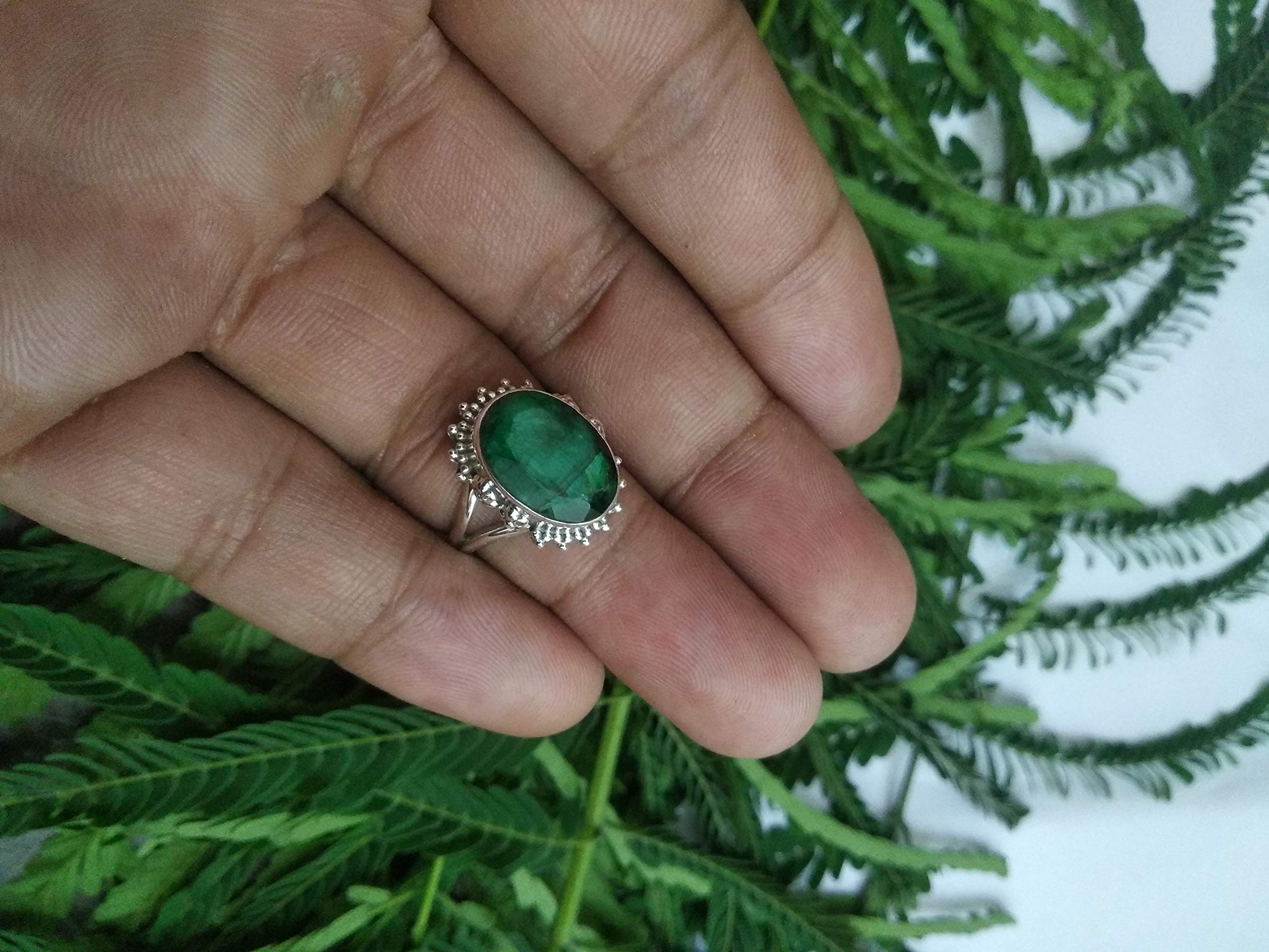 Emerald Sterling Silver Ring - May Birthstone Statement Jewelry for Women | Art Deco Boho Engagement, Promise & Bridesmaid Gift | Perfect for Weddings, Anniversaries & Special Occasions