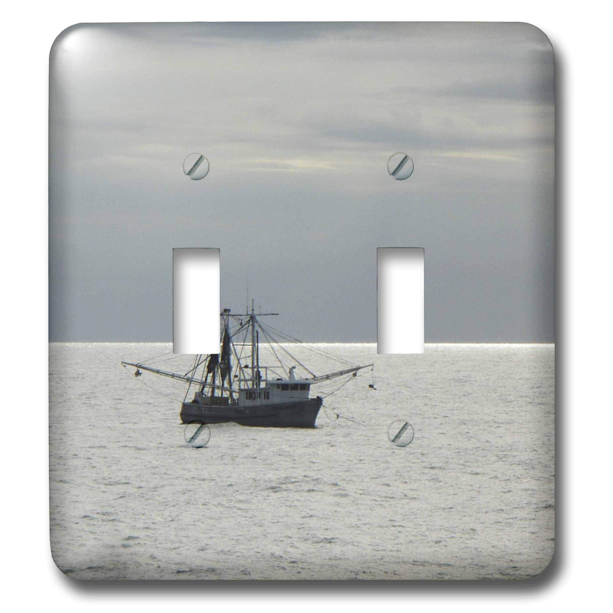 3D Rose Gulf Shrimp Boat Double Toggle Switch - Multicolor Wall Decor for Kitchen, Bathroom, or Office - Unique Nautical Theme Light Switch Cover