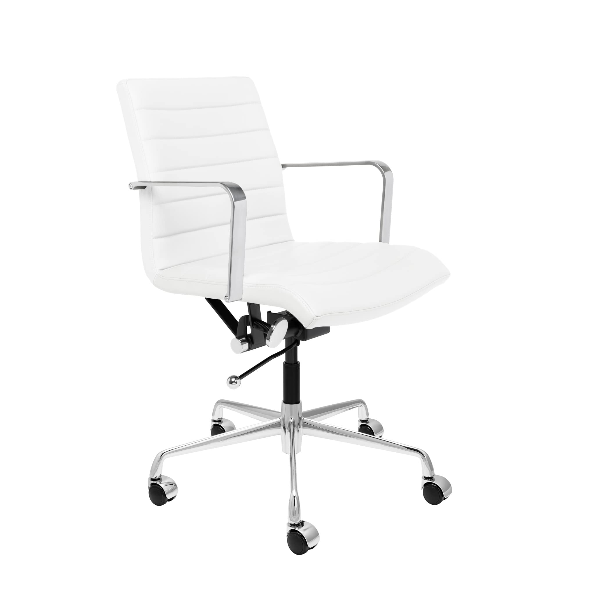 Laura Davidson SOHO II Mid Back Office Chair - Ergonomic Ribbed Desk Chair with Armrest & Swivel, Faux Leather Computer Chair for Home & Office Workspace - Perfect for Long Hours of Sitting, Video Conferencing and Remote Work