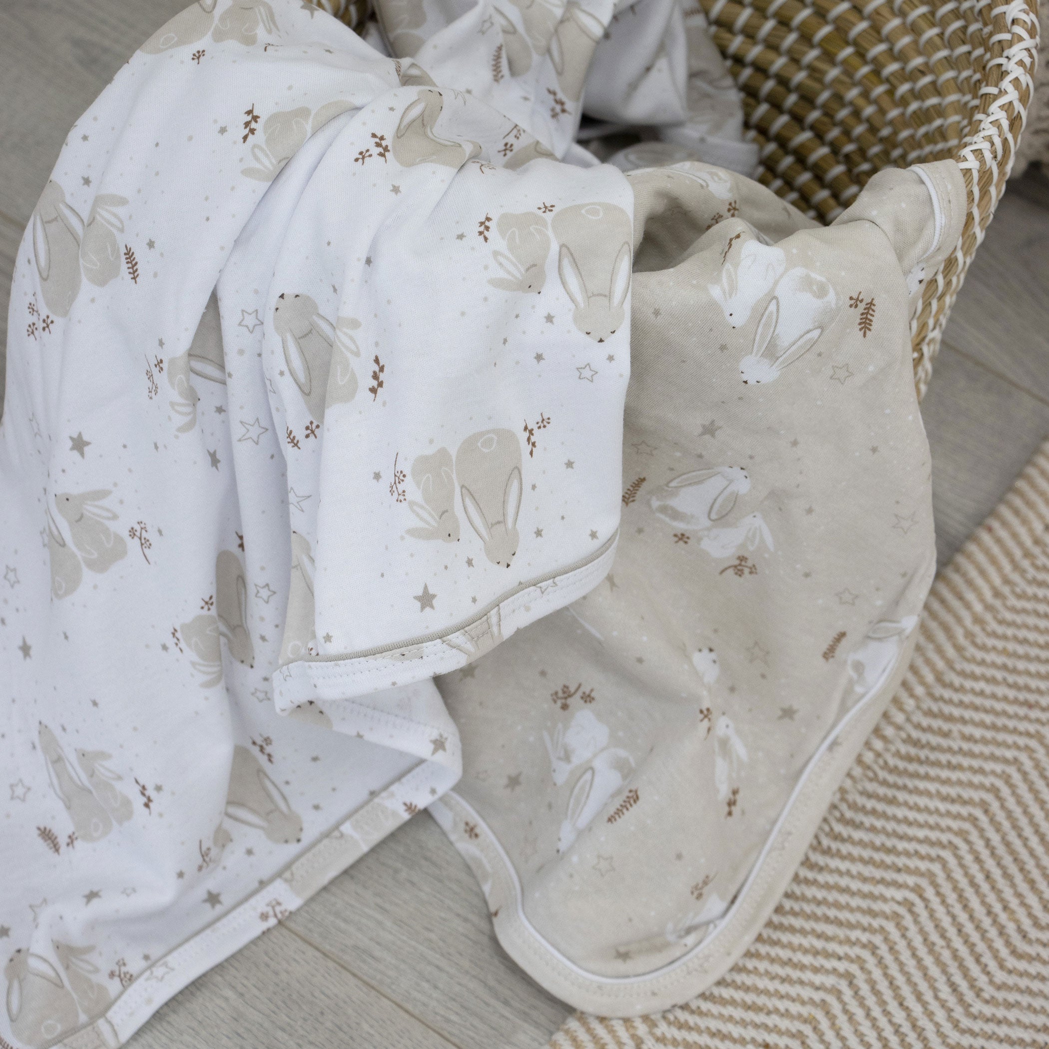 Bunny Dreams 2-Pack Soft Jersey Baby Swaddle Wraps - Cozy & Breathable for Newborns - Perfect for Sleeping, Swaddling, and Nursery Time