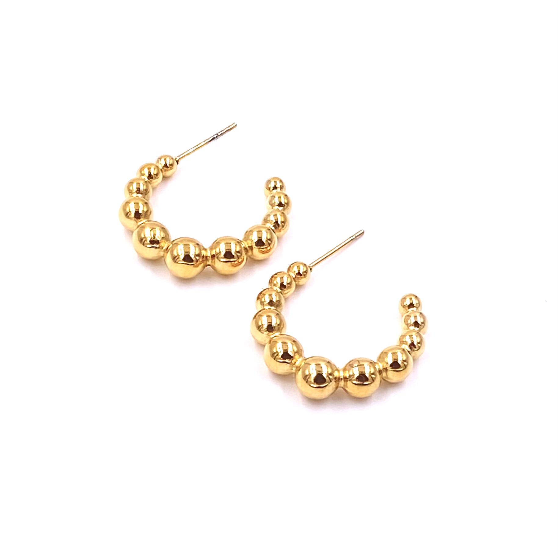Ashley Gold Stainless Steel 11 Ball Hoop Earrings - Hypoallergenic Gold Plated Dangle Earrings for Women | Perfect for Parties, Weddings & Everyday Wear