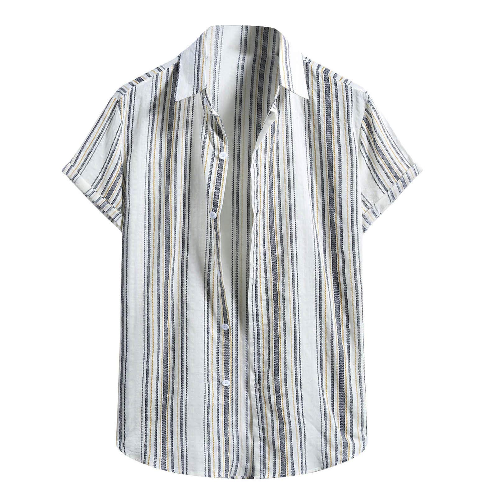 Men's Striped Button-Up Shirts | Short Sleeve Casual Hawaiian Tropical T-Shirts | Slim Fit Beach Tee Tops for Summer | Perfect for Vacations, Pool Parties & Outdoor Adventures