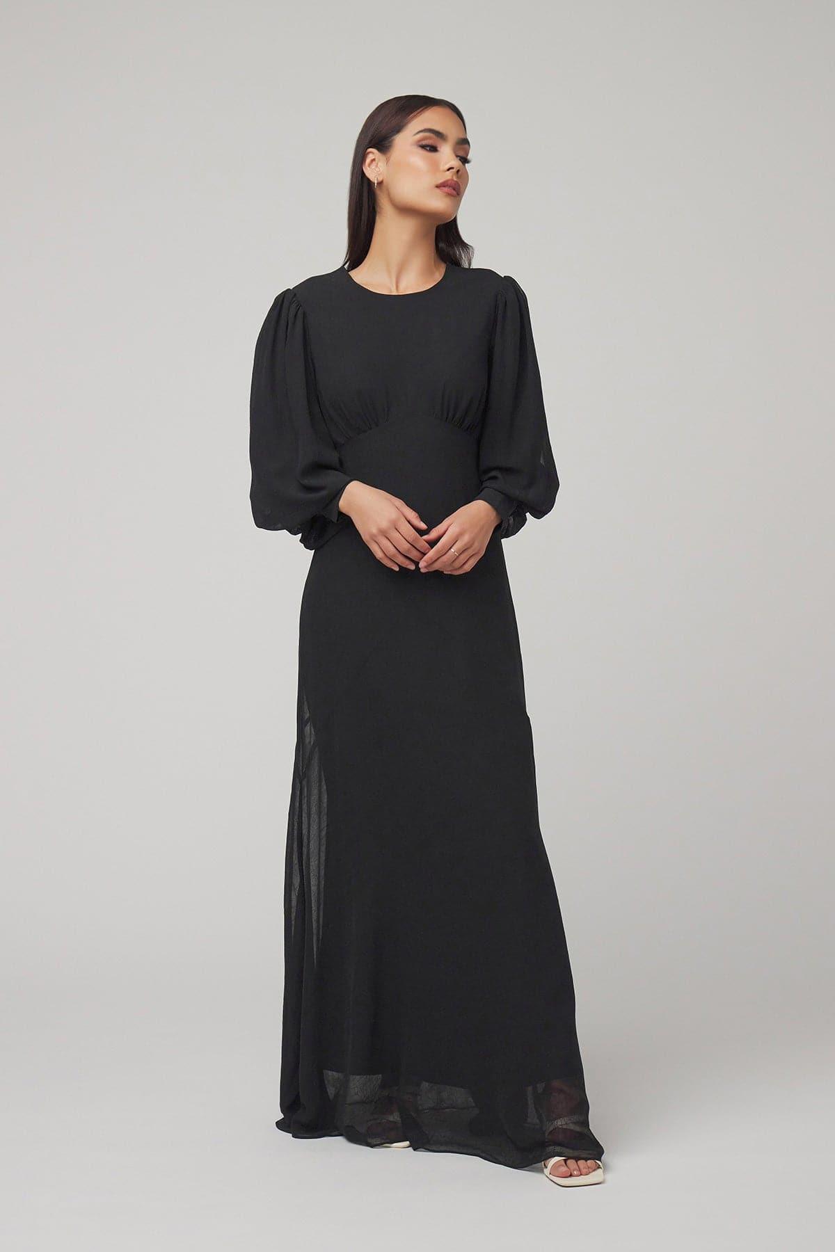 Naomi Black Chiffon Maxi Dress - Elegant Long Flowy Dress for Women, Perfect for Weddings, Parties & Evening Events