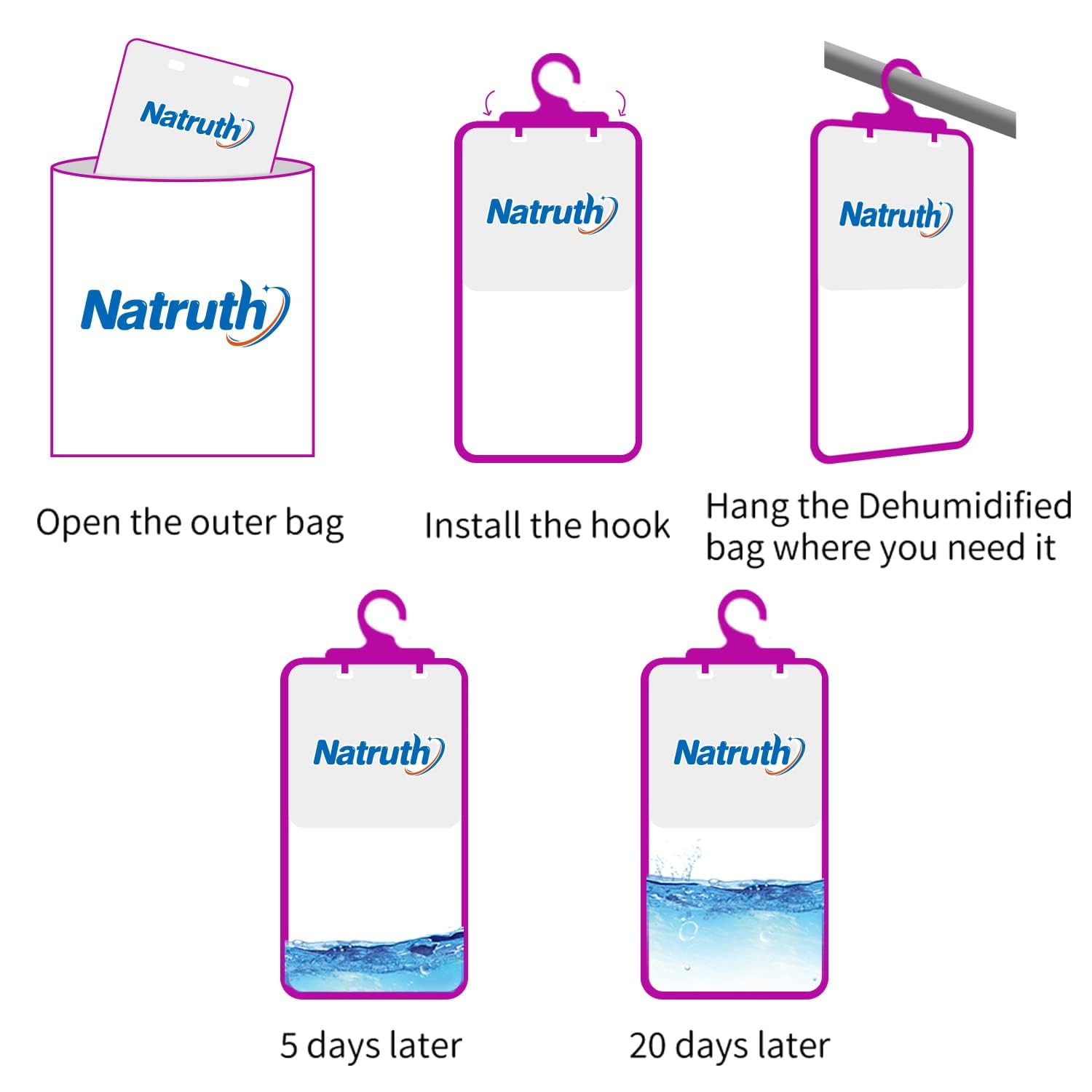 NATRUTH 8-Pack Lavender Moisture Absorber Bags - Dehumidifier & Odor Eliminator for Closet, Wardrobe, Kitchen & Bathroom | Hanging Desiccant Bags for Fresh & Dry Spaces | Perfect for Home, RV & Storage Areas