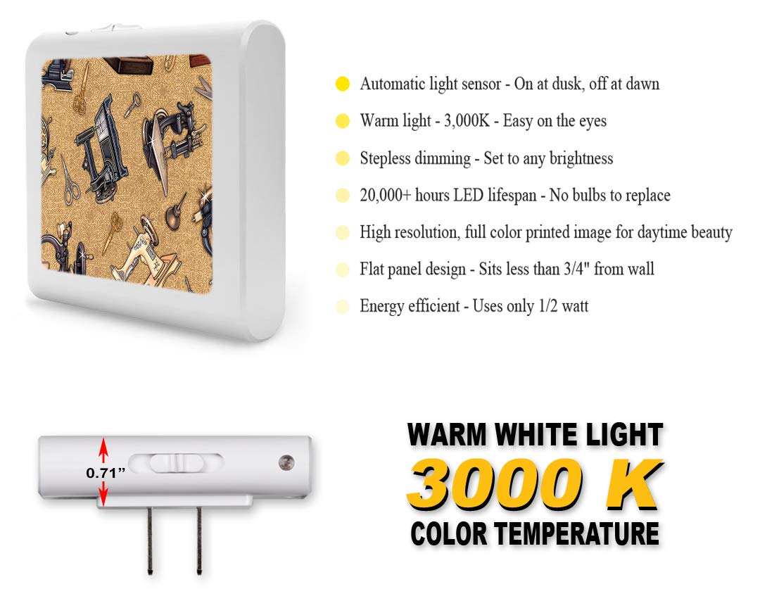 Dimmable LED Night Light with Auto On/Off Sensor, Adjustable Brightness & Warm White Light for Bathroom, Hallway, Nursery, Bedroom - Perfect for Nighttime Safety & Old Sewing Machine Areas