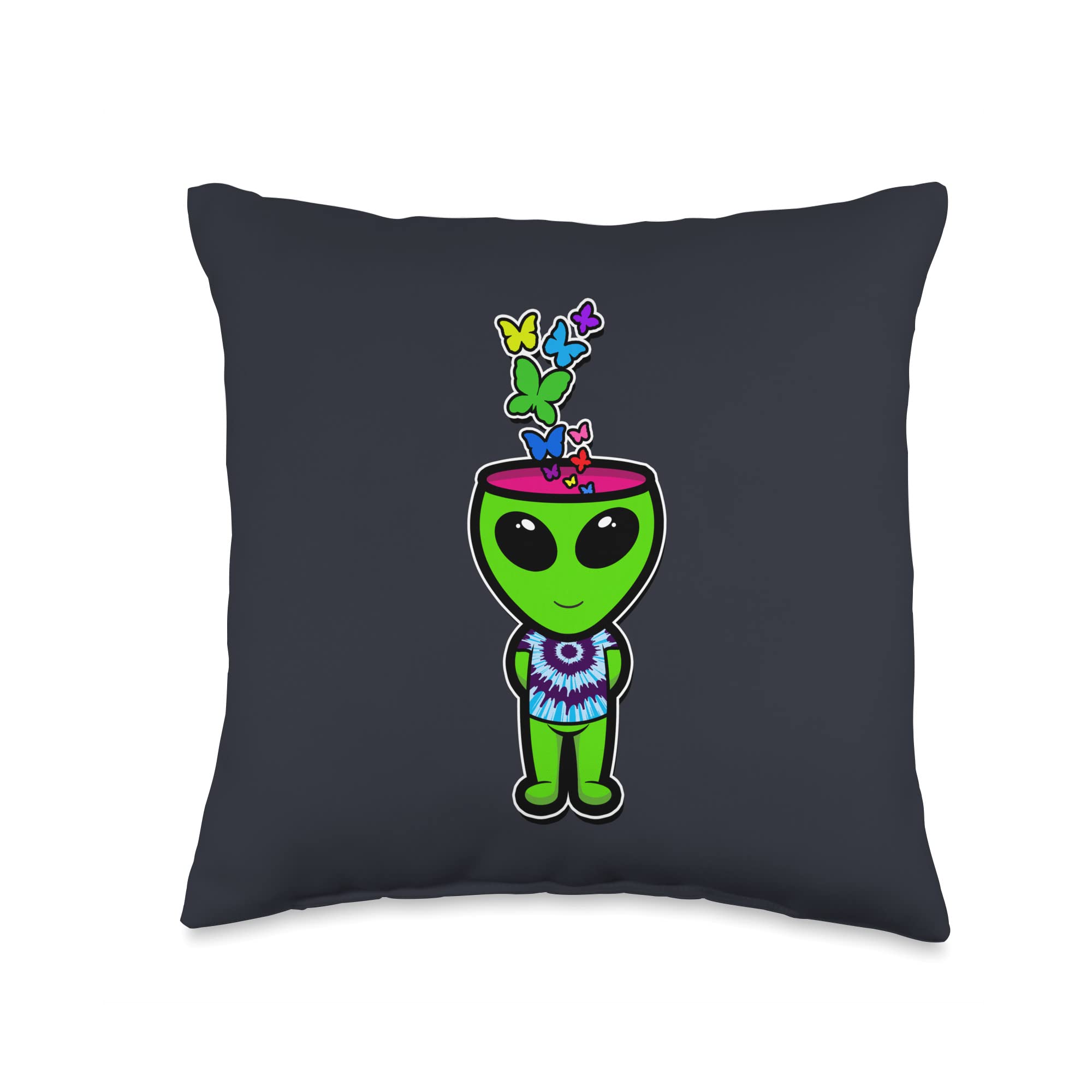 Stylish Pop Culture Alien & Butterfly Print Decorative Throw Pillow 16x16 Inch - Vibrant Multicolor Cushion for Sofa, Bed, Dorm Room & Home Decor