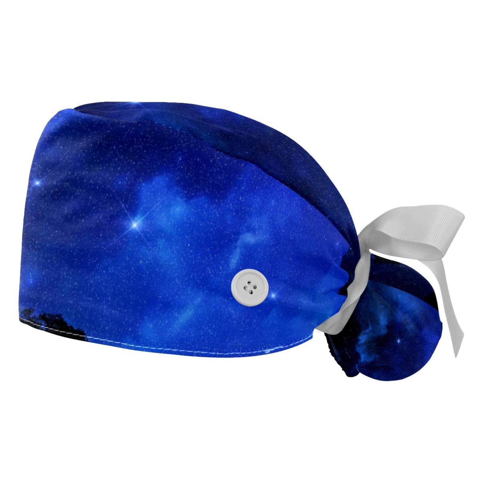 2 Pack Adjustable Unisex Tie Back Scrub Hats for Women & Men - Breathable Bouffant Working Caps with Button - Perfect for Nurses, Doctors, Chefs & Outdoor Activities