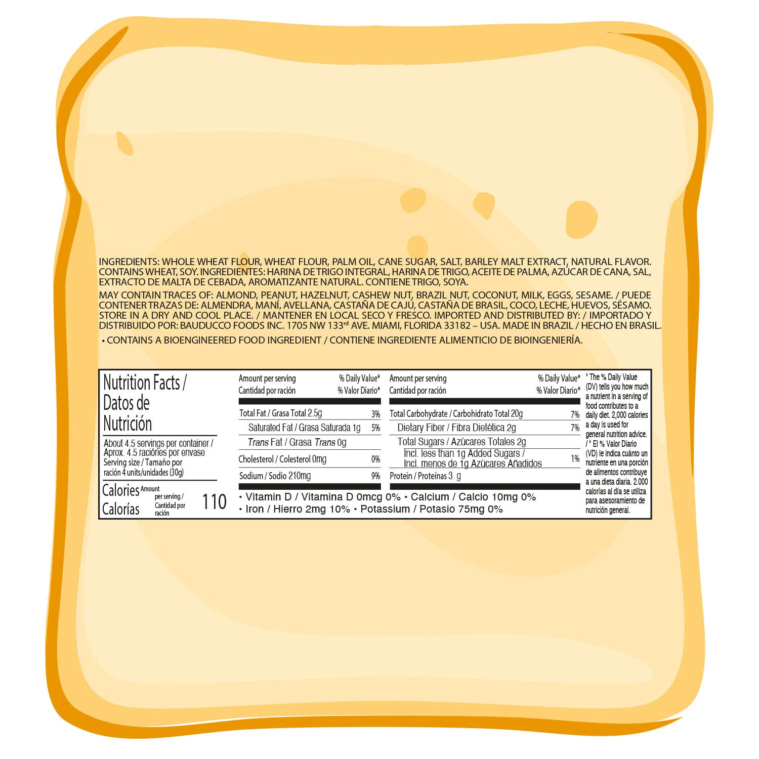 Bauducco Whole Wheat Toast - Healthy Light & Crispy Toasted Bread for Breakfast - Ready-to-Eat Sandwich Bread with No Artificial Flavors - 5.0 oz Pack - Perfect for Quick Breakfast, Snacks & School Lunches