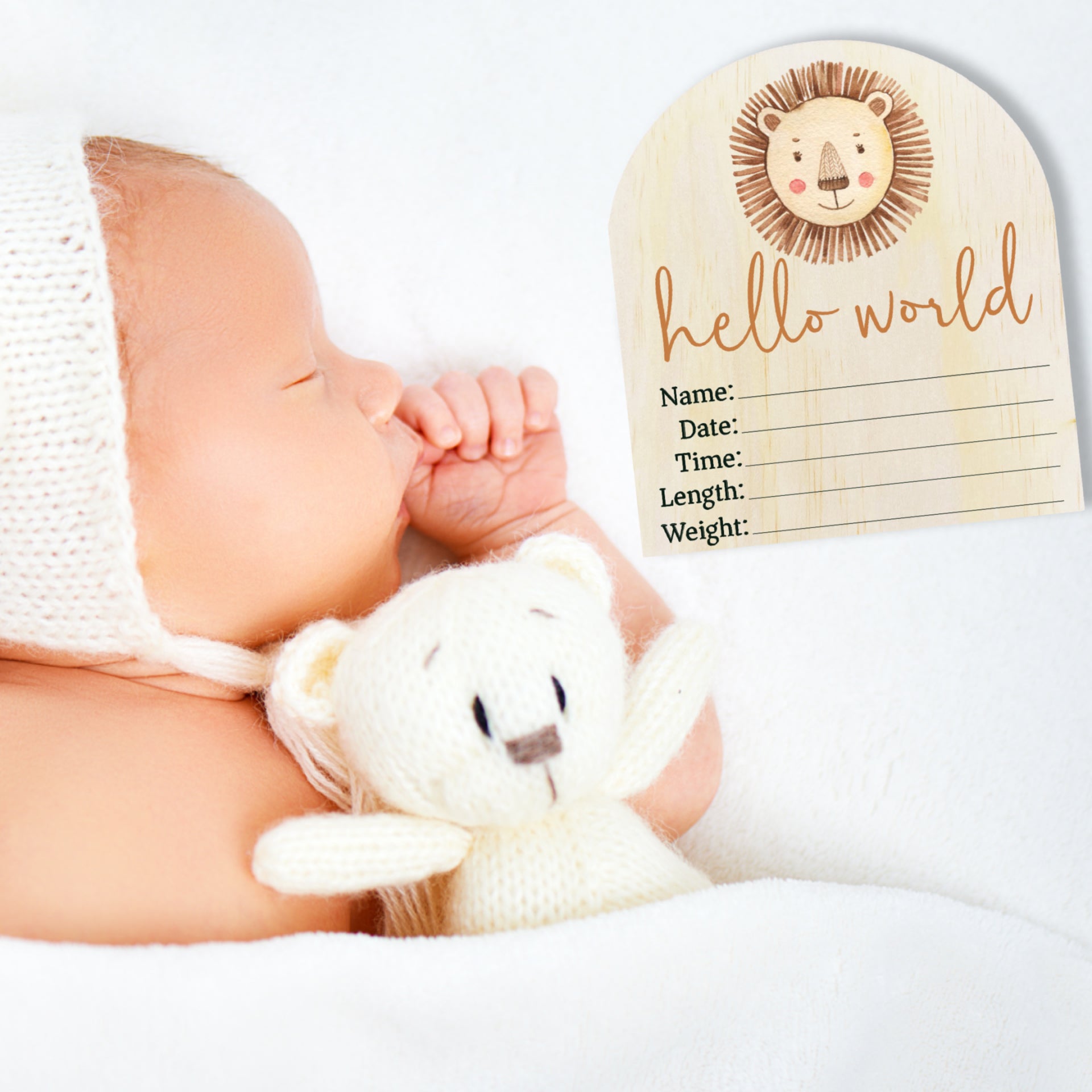 Personalized Wooden Announcement Plaque - Hello World Lion Arch - Perfect for Home Decor, Office Gifts & Special Events