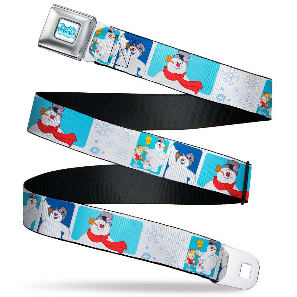 Warner Bros. Holiday Movies Belt - Frosty the Snowman Buckle with Snowflakes Design - Adjustable White & Blue Seatbelt Belt for Christmas Costume & Cosplay