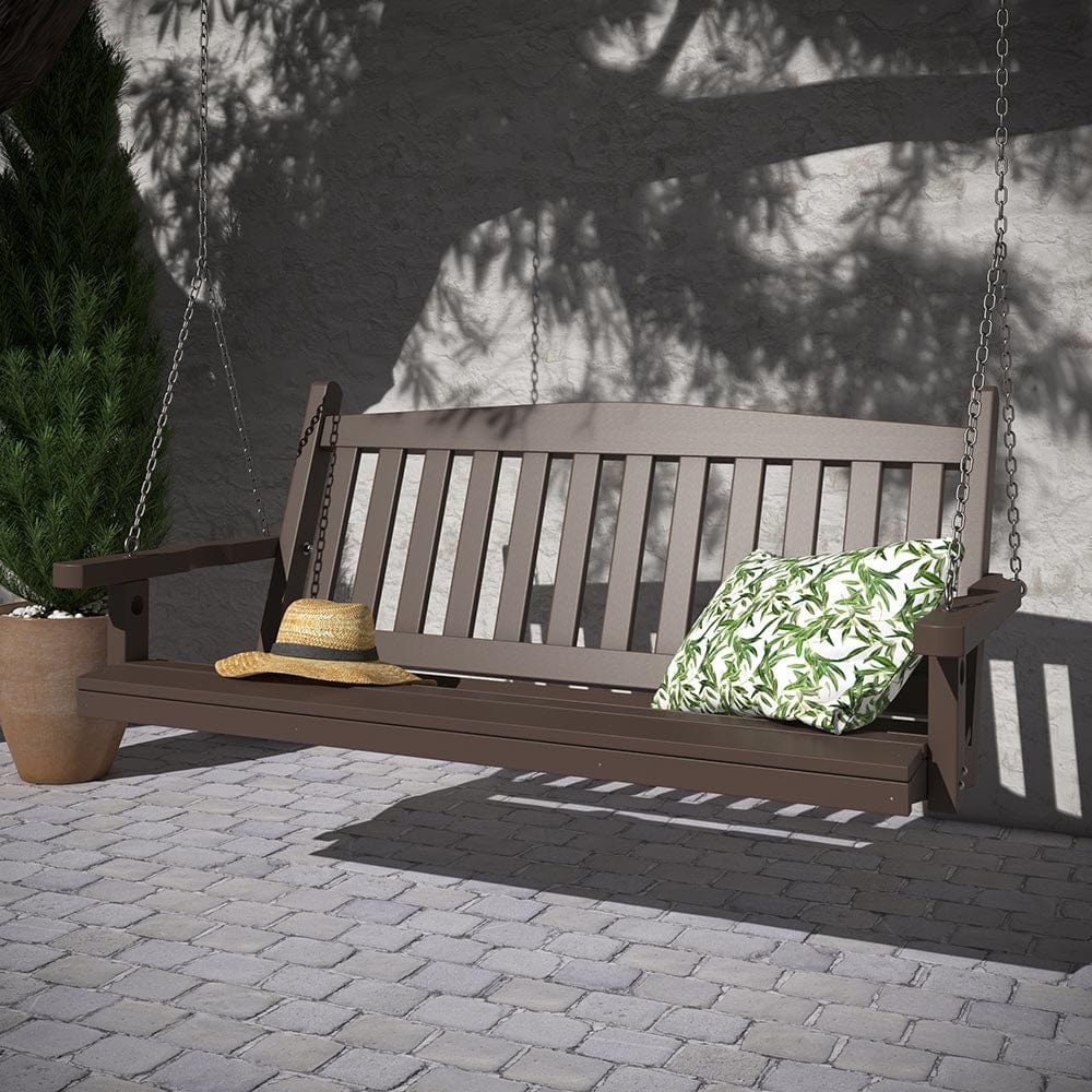 Amish-Made 5FT Recycled Plastic Porch Swing - Tudor Brown Mission Style Outdoor Furniture for Patio, Garden & Backyard Relaxation