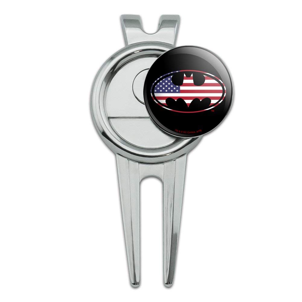 Batman USA Flag Shield Logo Golf Divot Repair Tool & Ball Marker - Patriotic Golf Accessories for Superhero Fans | Perfect for Golf Tournaments, Gifts & Collectors