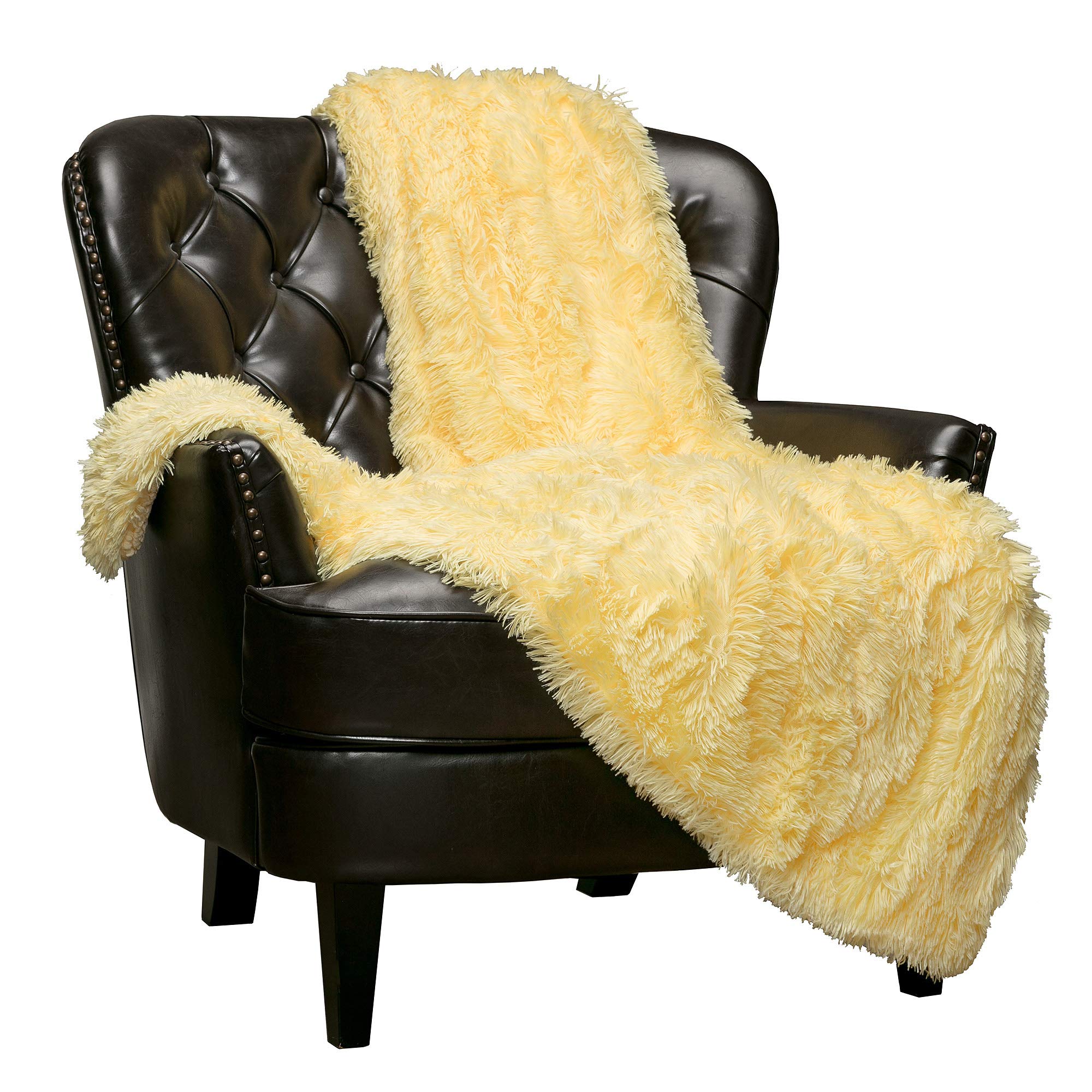 Chanasya Premium Solid Faux Long Fur Throw Blanket - Ultra Soft & Cozy Fuzzy Blanket for Bed, Couch, Sofa - 50x65 Inches - Yellow - Perfect for Winter Nights, Movie Time & Home Decor