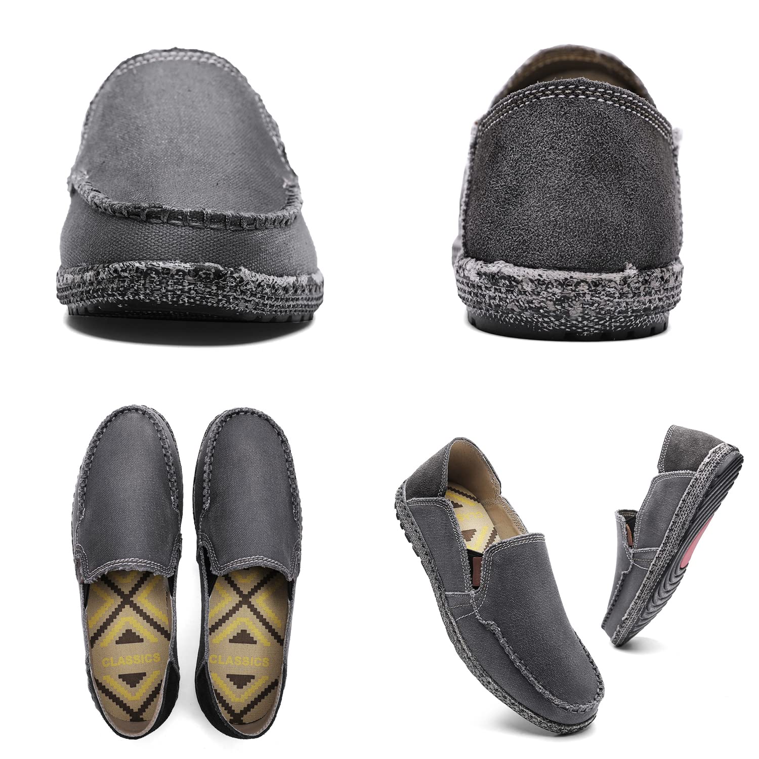 Jamonwu Men's Slip-On Canvas Loafers - Breathable Casual Boat Shoes for Men - Vintage Style Deck Shoes for Walking, Travel & Everyday Wear