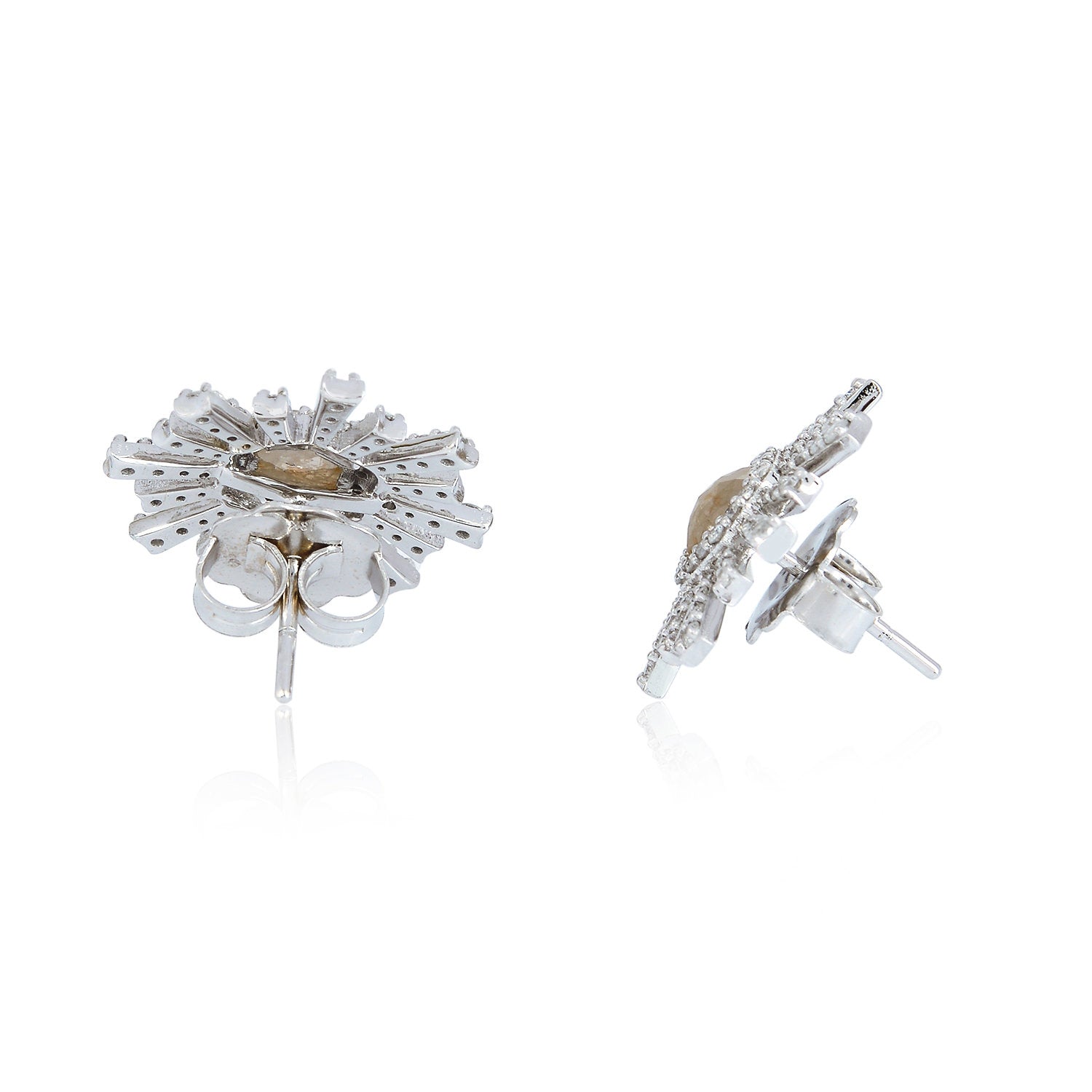 18K White Gold Hexagon Ice Diamond Pave Sunburst Stud Earrings - Perfect Gift for Women, Bridesmaids, Anniversary & Special Occasions