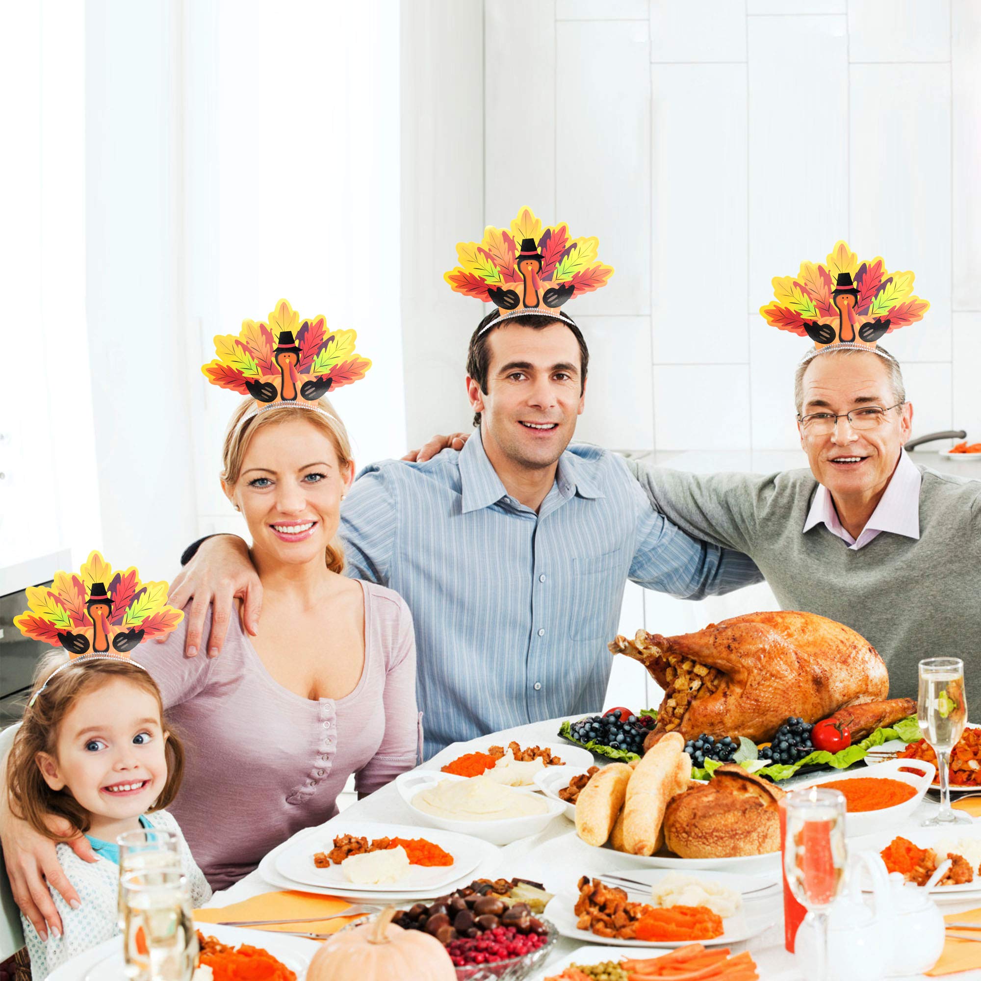 Thanksgiving Turkey Headbands - 12 Pack Holiday Party Favors & Accessories for Thanksgiving Decorations, Turkey Trot Races & Family Gatherings