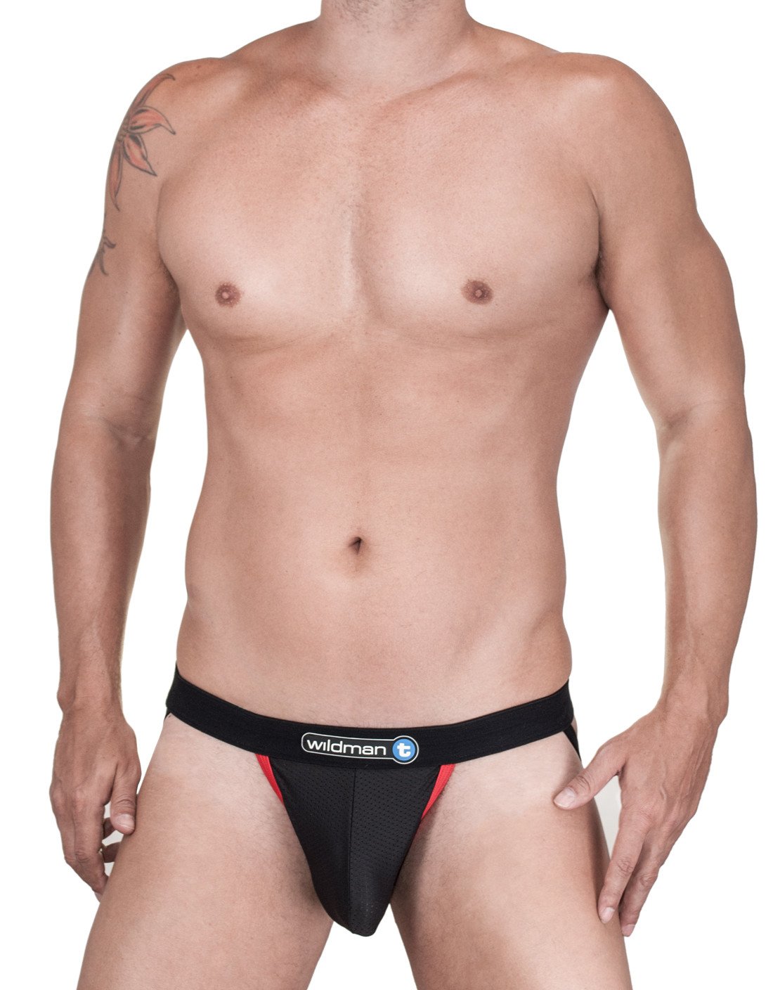 WildmanT Raw Mesh Jockstrap - High Performance Contrast Red Athletic Underwear for Gym, Sports & Active Lifestyle