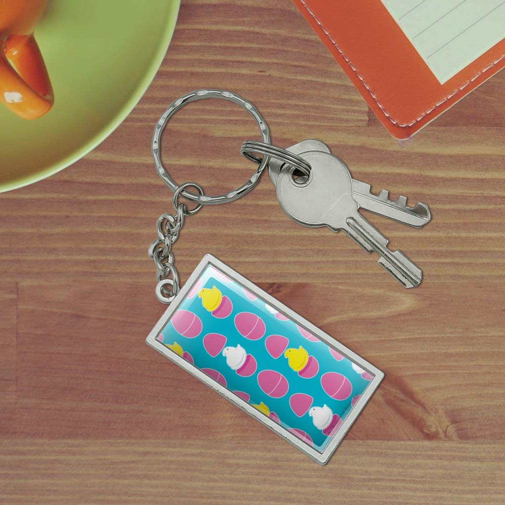 GRAPHICS & MORE Peeps Hatching Out of Plastic Easter Eggs Keychain - Chrome Plated Metal Rectangle Key Chain for Easter Gifts, Party Favors & Everyday Use