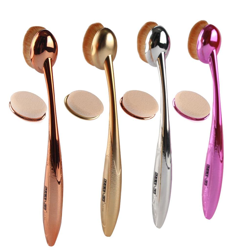 Rose Gold Makeup Brush Set - Powder, Foundation & Blusher Brush with Toothbrush Shape - Perfect for Travel & Professional Makeup Application