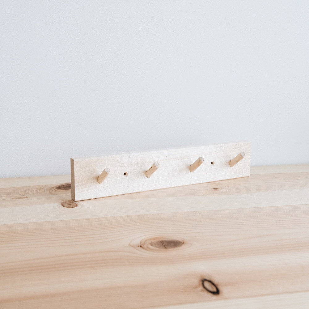 Birch Wooden Peg Rail with 4 Hooks - Wall Mounted Coat Rack for Entryway, Bedroom, or Bathroom Organization