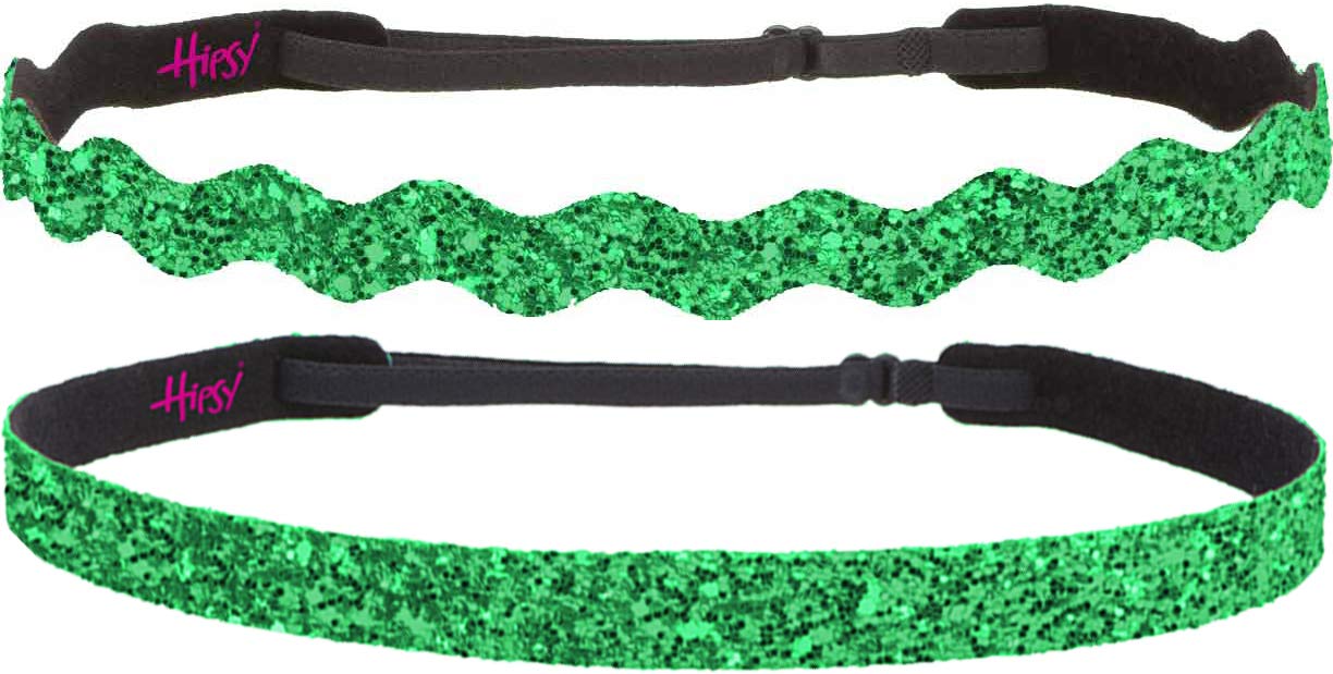 Sparkly Bling Adjustable No-Slip Headbands for Women, Girls & Teens - Petite Size, Mixed Glitter Green (2-Pack) | Perfect for Workouts, School, Parties & Everyday Style