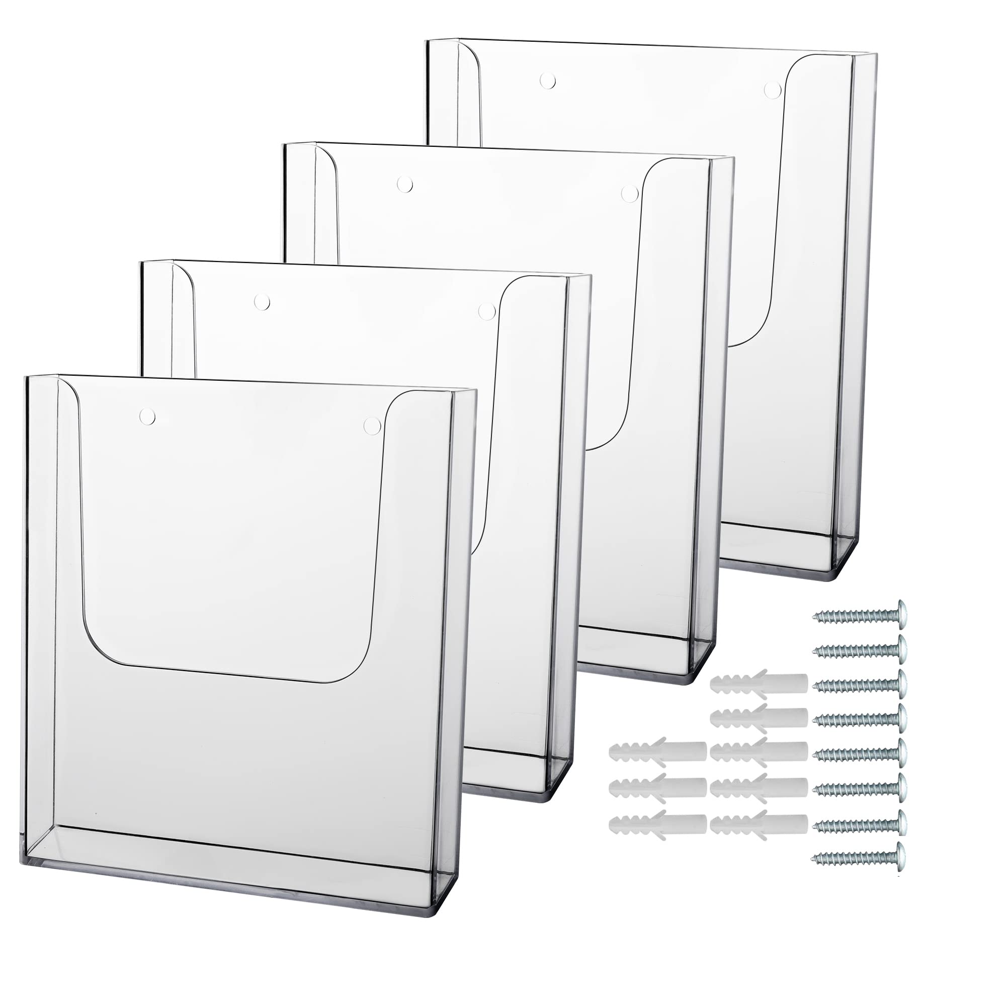 Zavekia Clear Acrylic Brochure Holders - 4 Pack (8 x 11.5 Inches) - Wall Mount Flyer & Literature Display for Offices, Restaurants, Hotels - Durable Magazine & Mail Organizer for Professional Business Use
