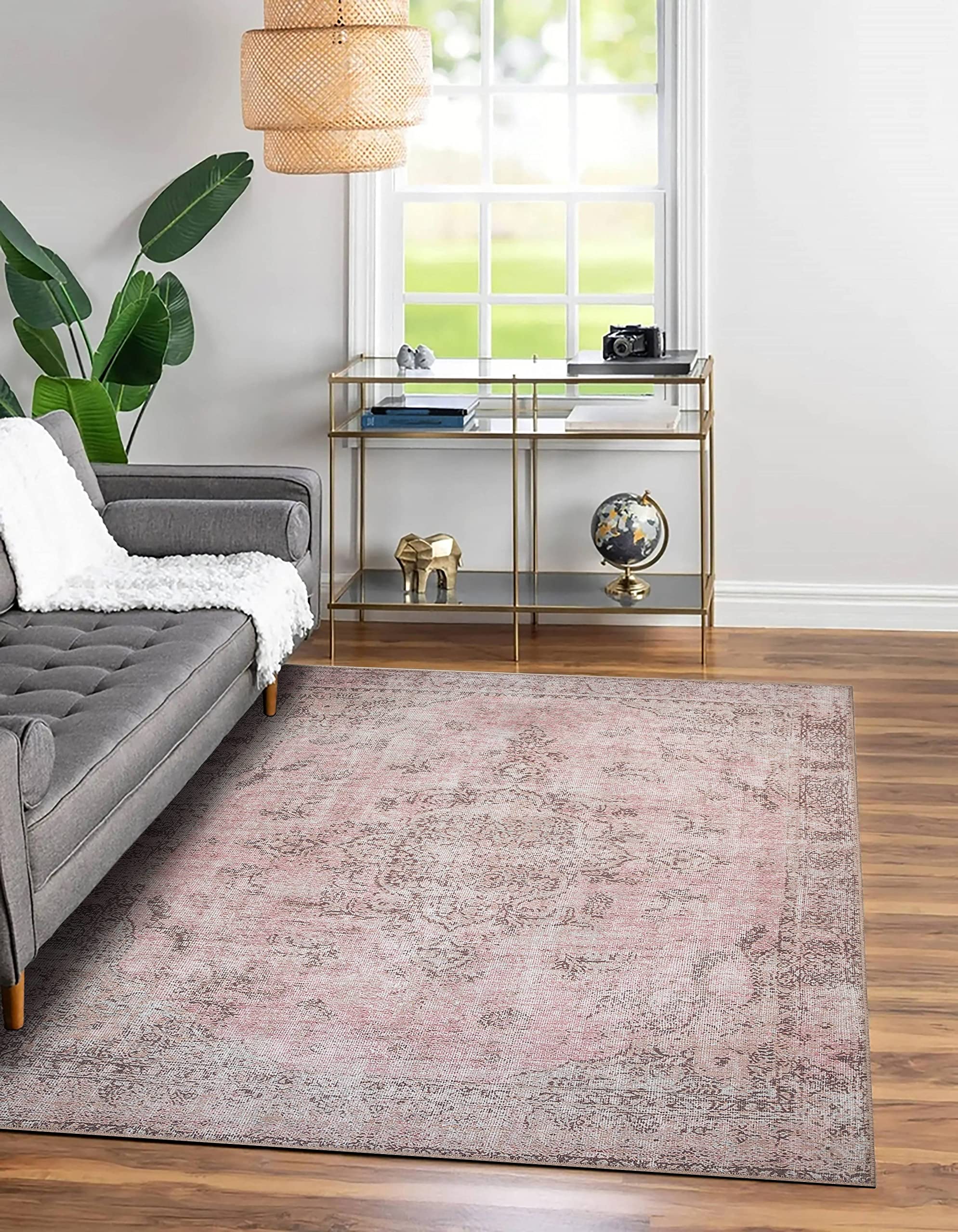 Adiva Rugs Machine Washable & Wipe Clean Area Rug - Non-Slip Waterproof & Dirt Resistant - Soft Living Room Rug, Bedroom Carpet, Home Decor Runner - Perfect for High Traffic Areas & Pet-Friendly Homes (Pink, 5' x 7')