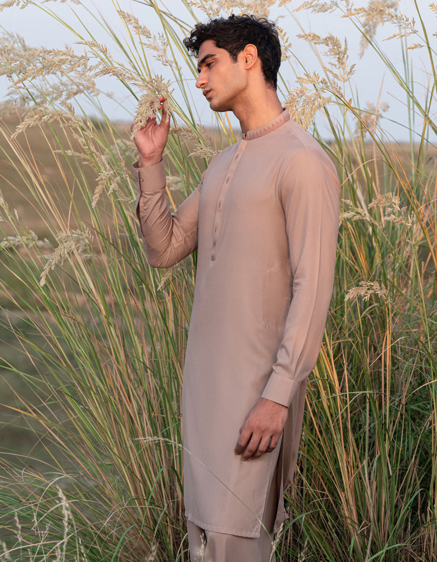 Elegant Blended Brown Shalwar Kameez by J. Junaid Jamshed - Premium Pakistani Traditional Outfit for Weddings, Eid & Special Occasions