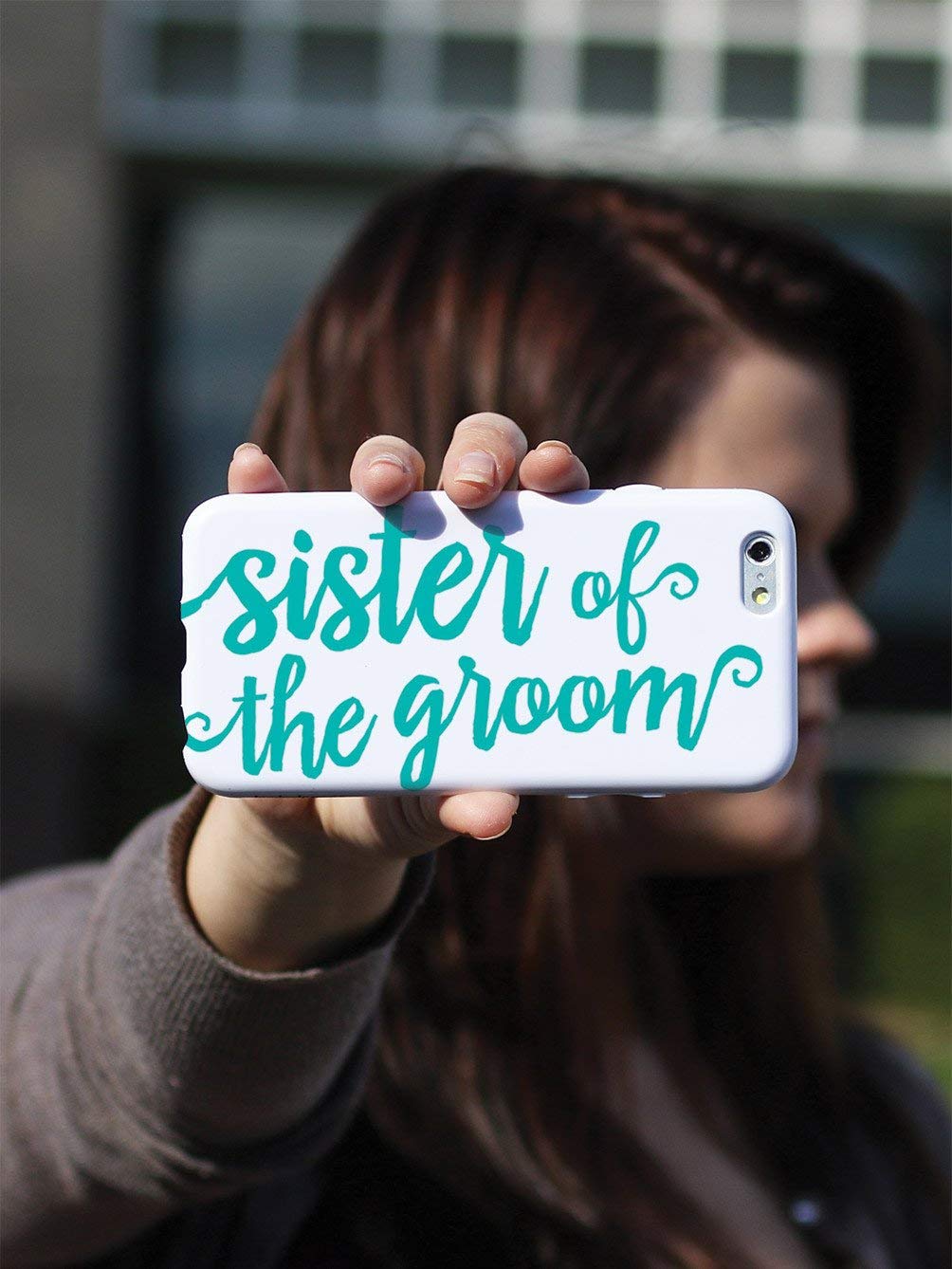 Inspired Cases - iPhone 12 Case Compatible with Apple iPhone 12 - 3D Textured Protective Phone Cover - Sister of The Groom Design - Teal Color - Perfect for Daily Use, Travel & Gift Giving