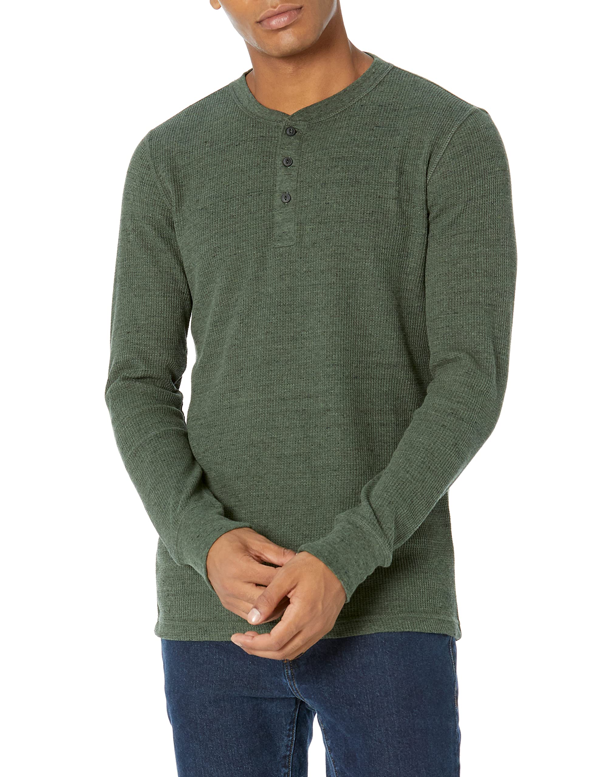 Amazon Essentials Men's Slim-Fit Long-Sleeve Waffle Henley Shirt - Comfortable Casual & Layering Shirt for Work, Date Night & Outdoor Activities