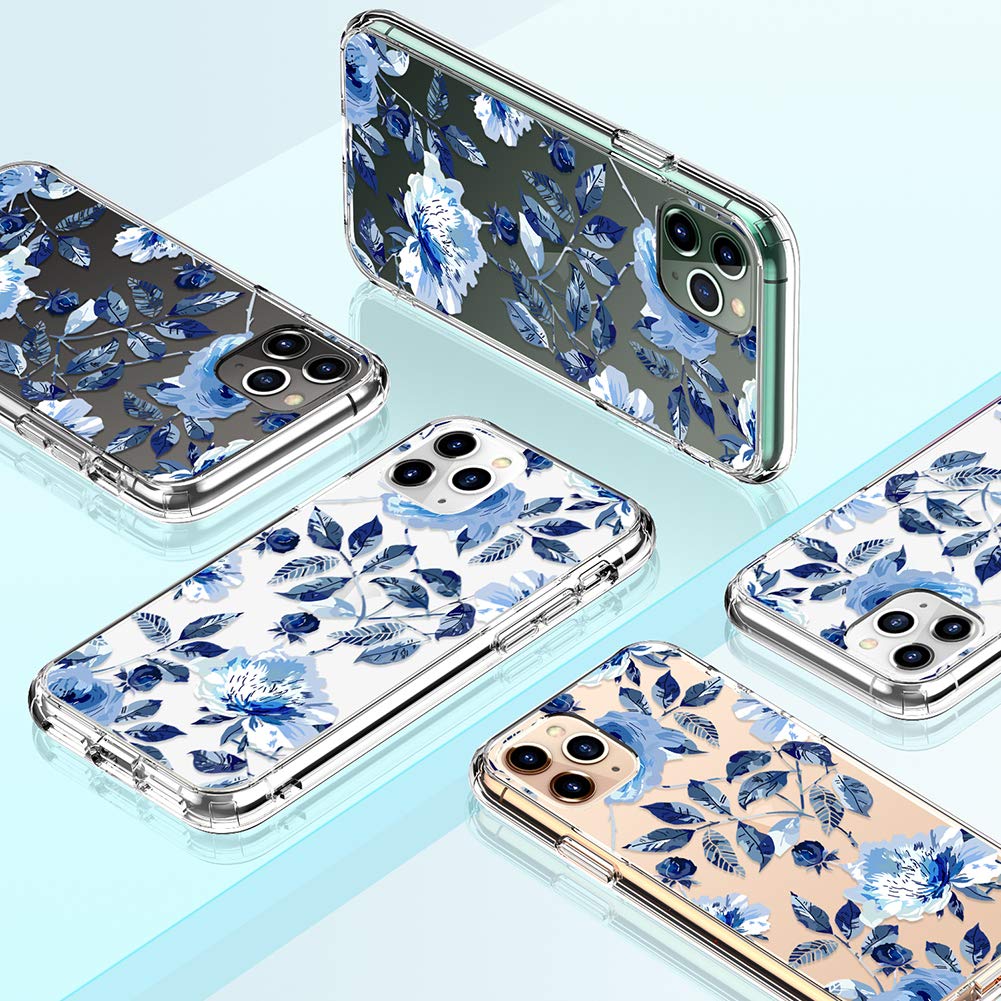 GiiKa Clear Floral Shockproof Hard PC Case with TPU Bumper & Screen Protector for iPhone 11 Pro Max | Protective Phone Cover for Women & Girls | Perfect for Everyday Use, Travel & Outdoor Activities