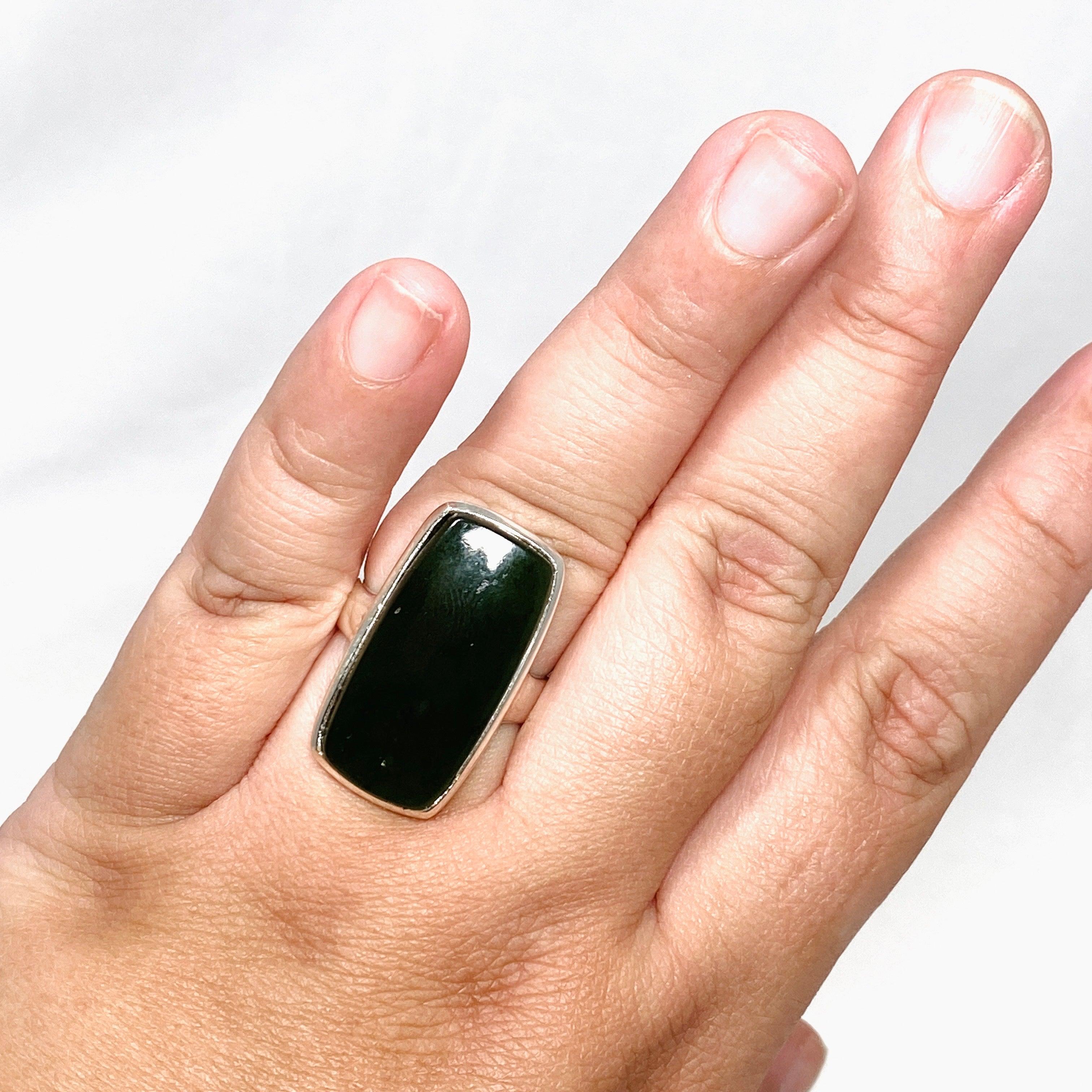 Siberian Jade Nephrite Rectangular Ring - Size 11, Handcrafted Green Gemstone Jewelry for Men & Women | Perfect for Weddings, Gifts & Spiritual Healing