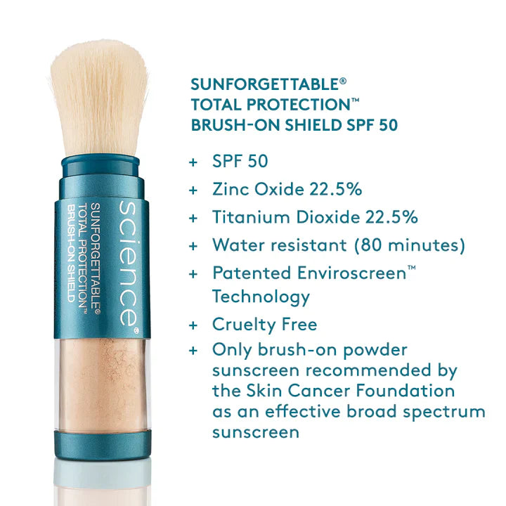 SUNFORGETTABLE® TOTAL PROTECTION™ Brush-On Mineral Sunscreen SPF 50 - Water-Resistant Face & Body Sun Protection for Outdoor Activities, Beach, Swimming & Sports