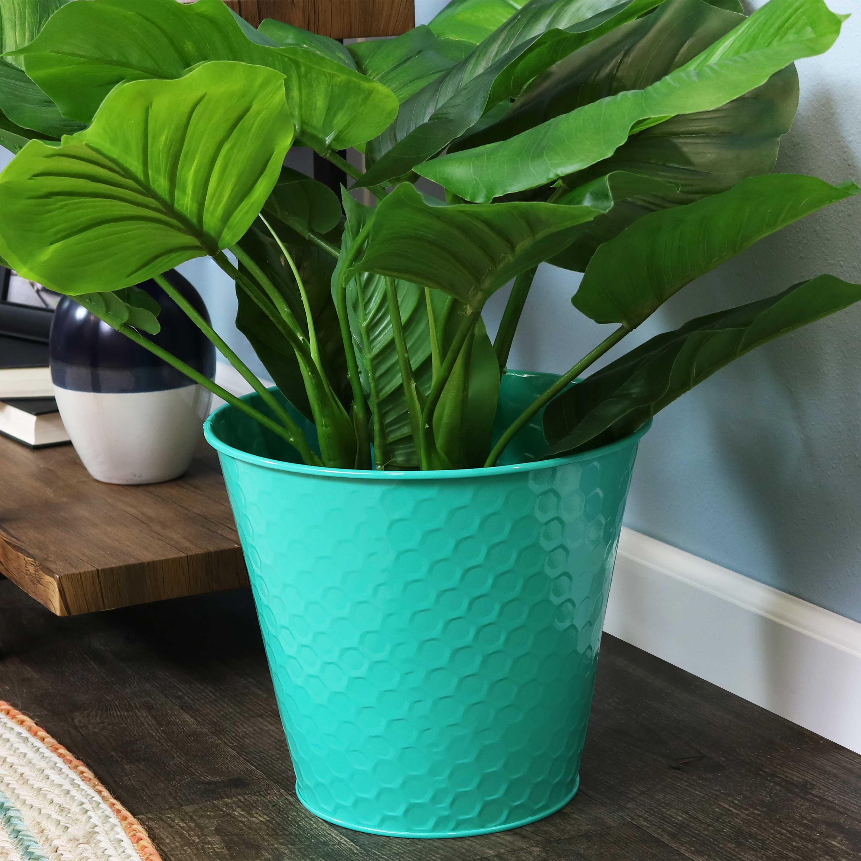 Galvanized Steel Buckets with Hexagon Pattern - Set of 4 Rust-Proof Decorative Pails for Farmhouse, Garden & Outdoor Decor | Perfect for Planters, Storage & Home Organization