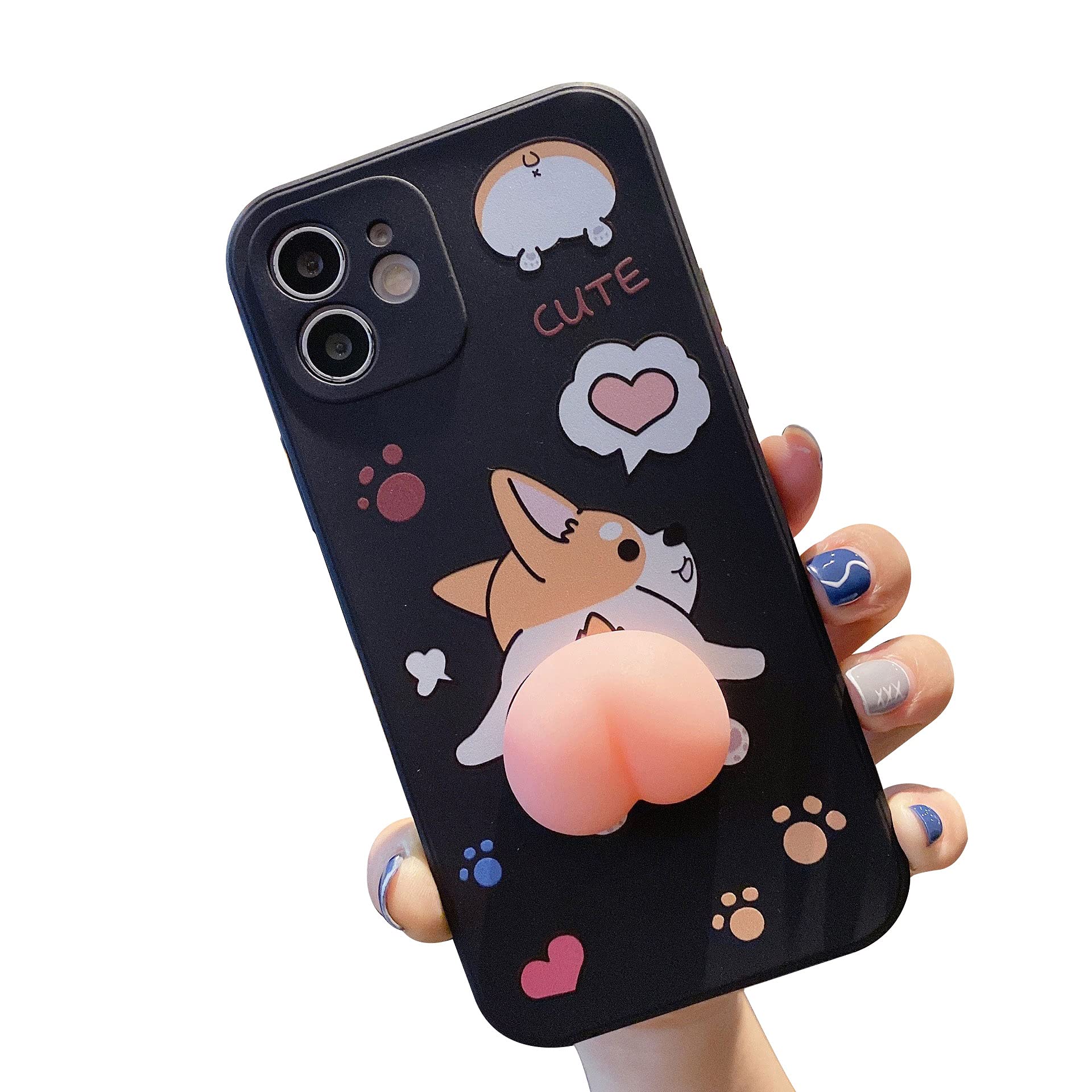 BONICI Funny 3D Pink Corgi Butt Silicone Phone Case for iPhone 12 Mini - Stress Relief Novelty Cover for Men & Women | Full Body Protection | Perfect Gift for Dog Lovers & Office Stress Relief
