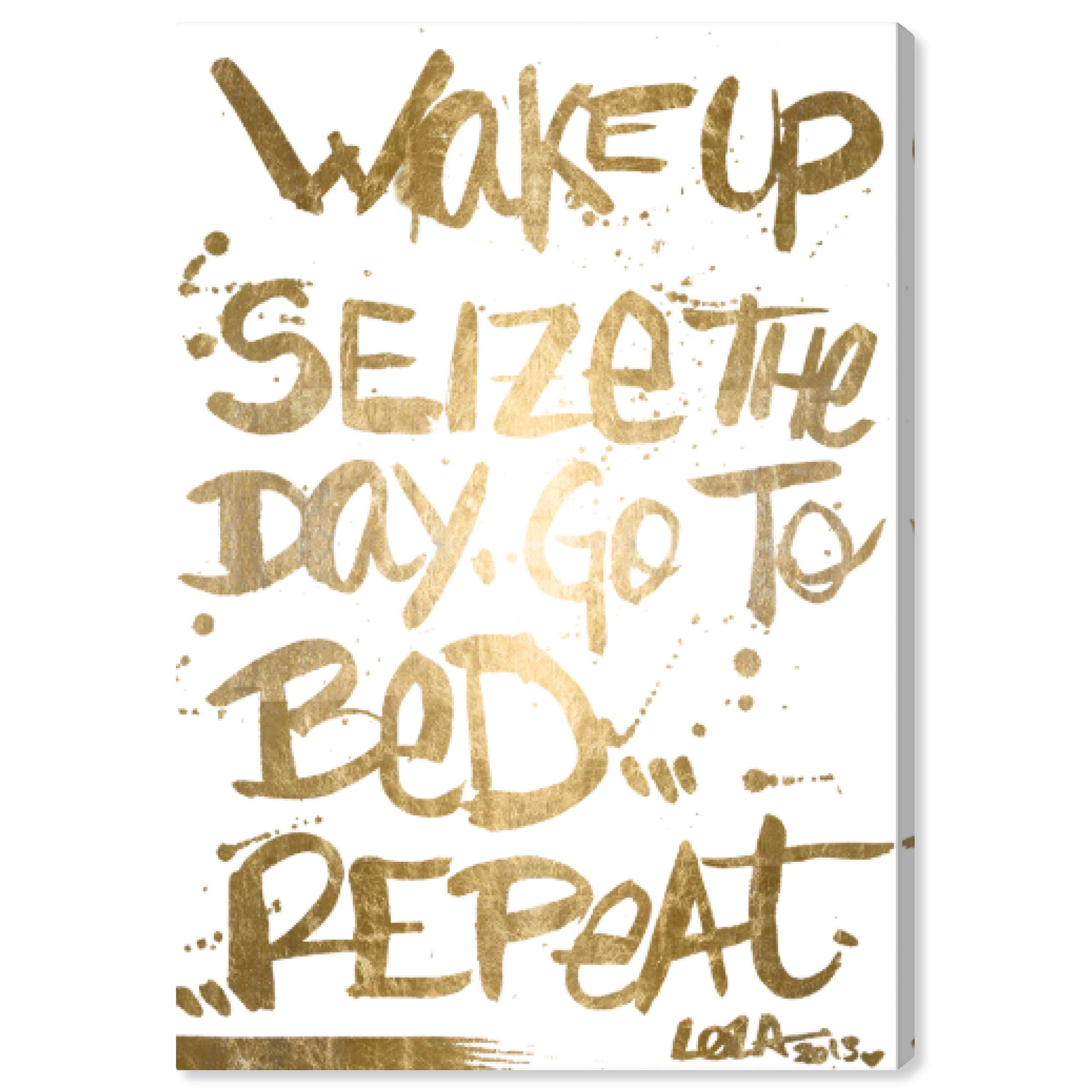 Oliver Gal Artist Co. 'Seize The Day' Gold Foil Wall Art Canvas Print - 20x30 Inch Motivational Quote Home Decor for Living Room, Bedroom & Office - White & Gold Typography Artwork