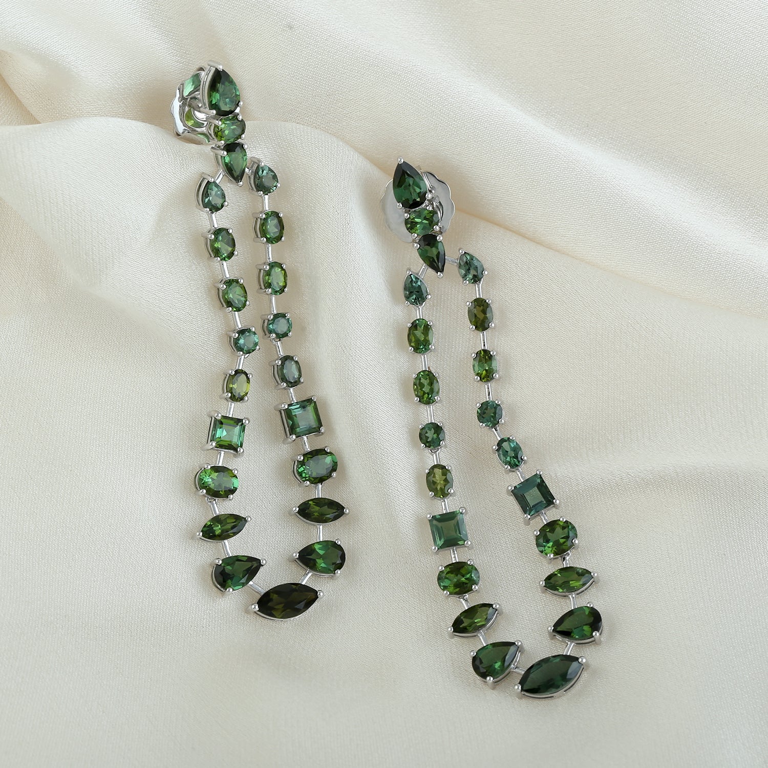 18K White Gold Green Tourmaline October Birthstone Chandelier Earrings - Perfect for Birthdays, Anniversaries & Special Occasions
