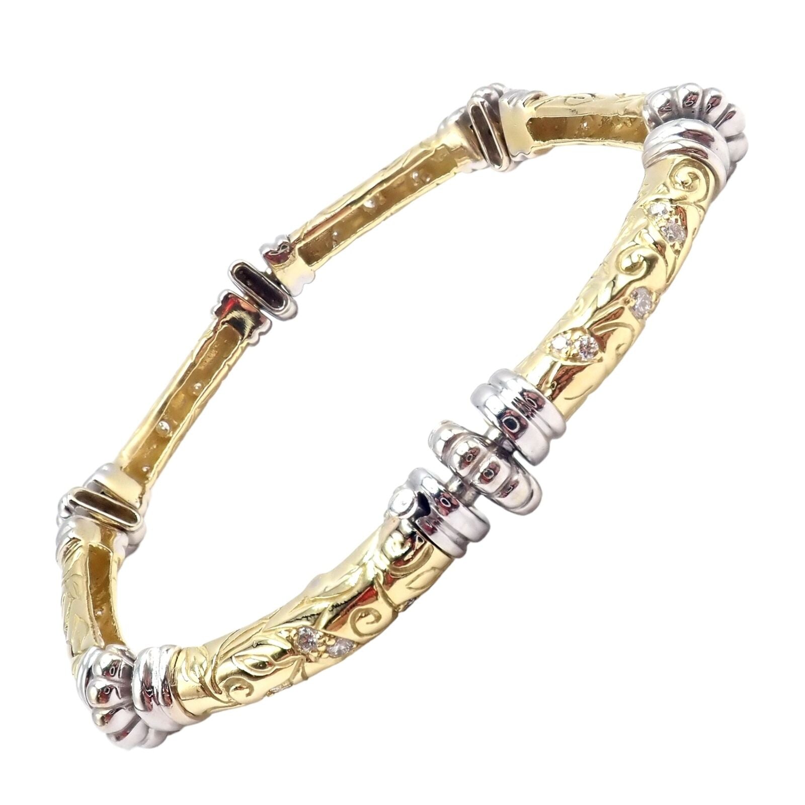 Vintage 18k Yellow & White Gold Diamond Laurel Bracelet for Women - Elegant Jewelry Gift for Anniversary, Wedding & Special Occasions