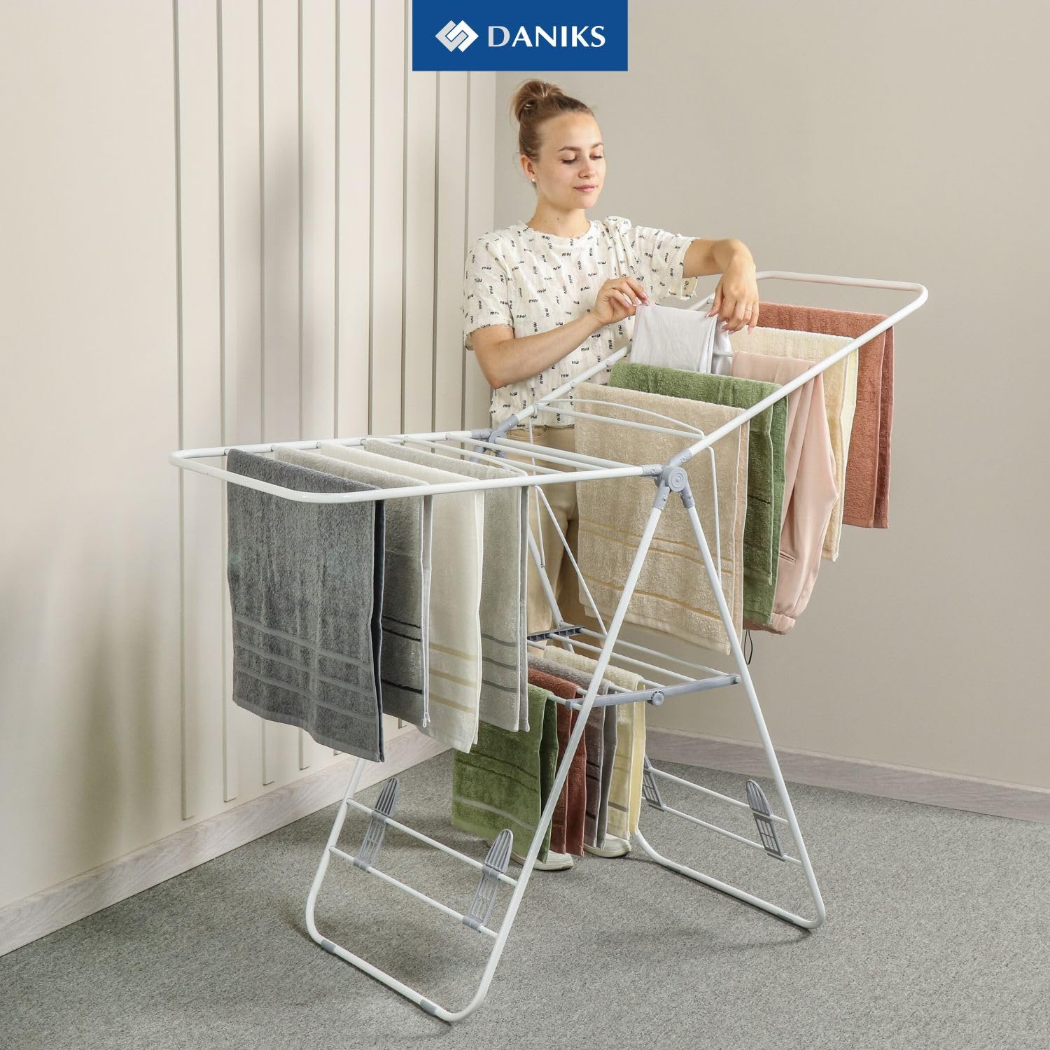 Foldable Clothes Drying Rack 18m - Space Saving Adjustable Laundry Rack for Indoor & Outdoor Use - Perfect for Bed Sheets, Towels & Clothes - White/Grey - Ideal for Apartments, Balconies & Small Spaces