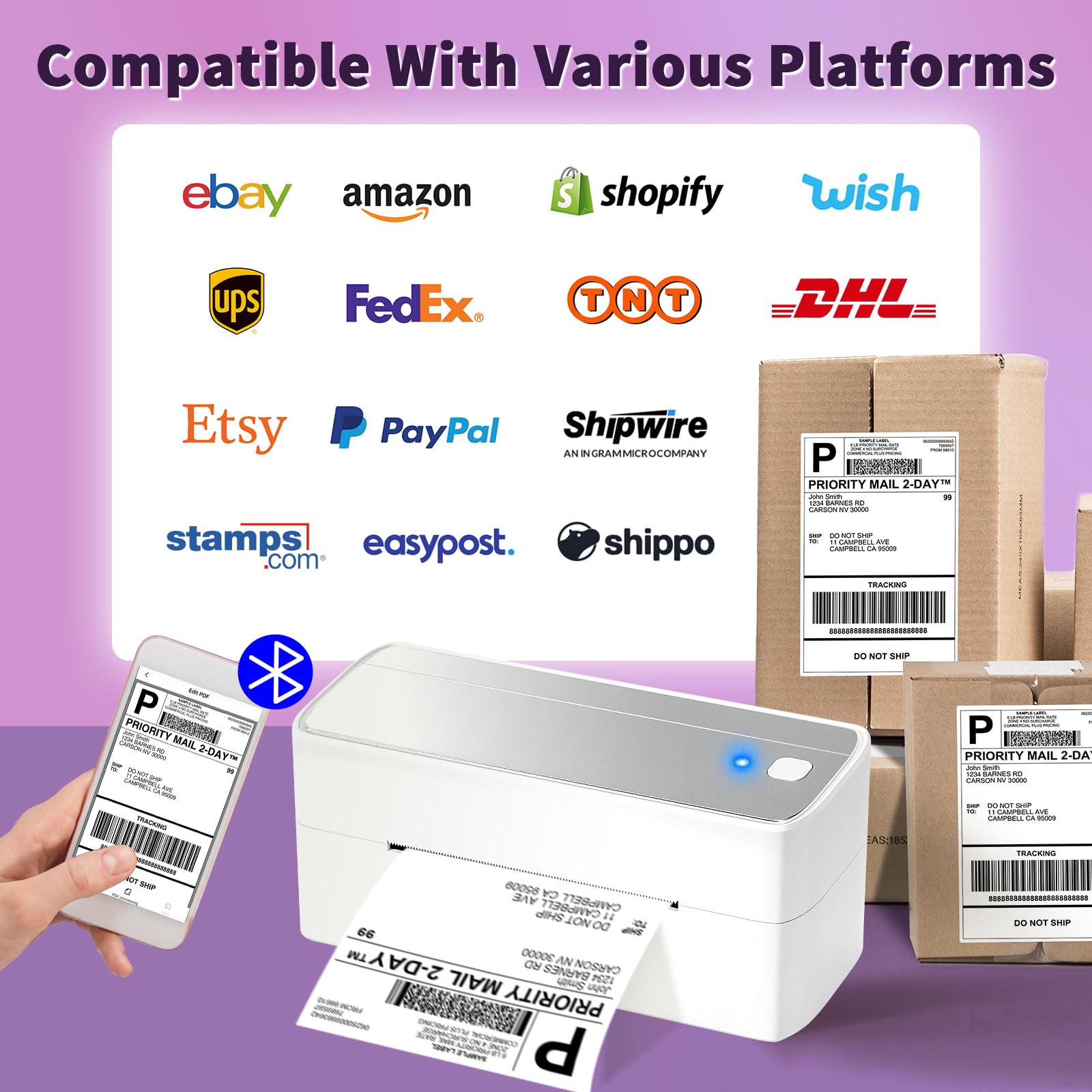 ASprink 4x6 Bluetooth Shipping Label Printer - 241BT Wireless Label Maker for USPS, Amazon, eBay & Shopify | Perfect for E-commerce Sellers & Small Business Shipping Needs