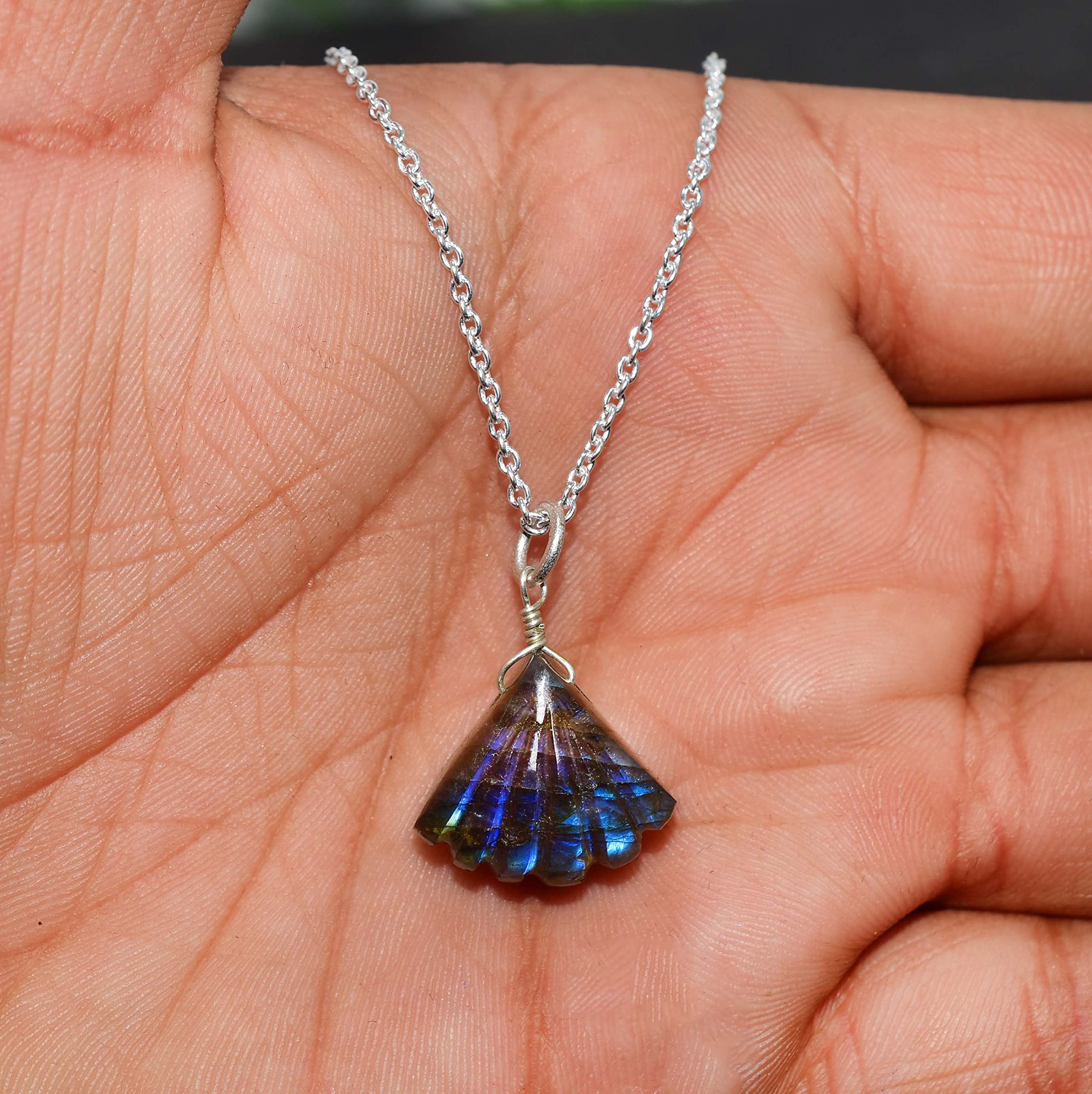Labradorite Shell Necklace - Healing Gemstone Jewelry Gift for Women | Birthday & Spiritual Use