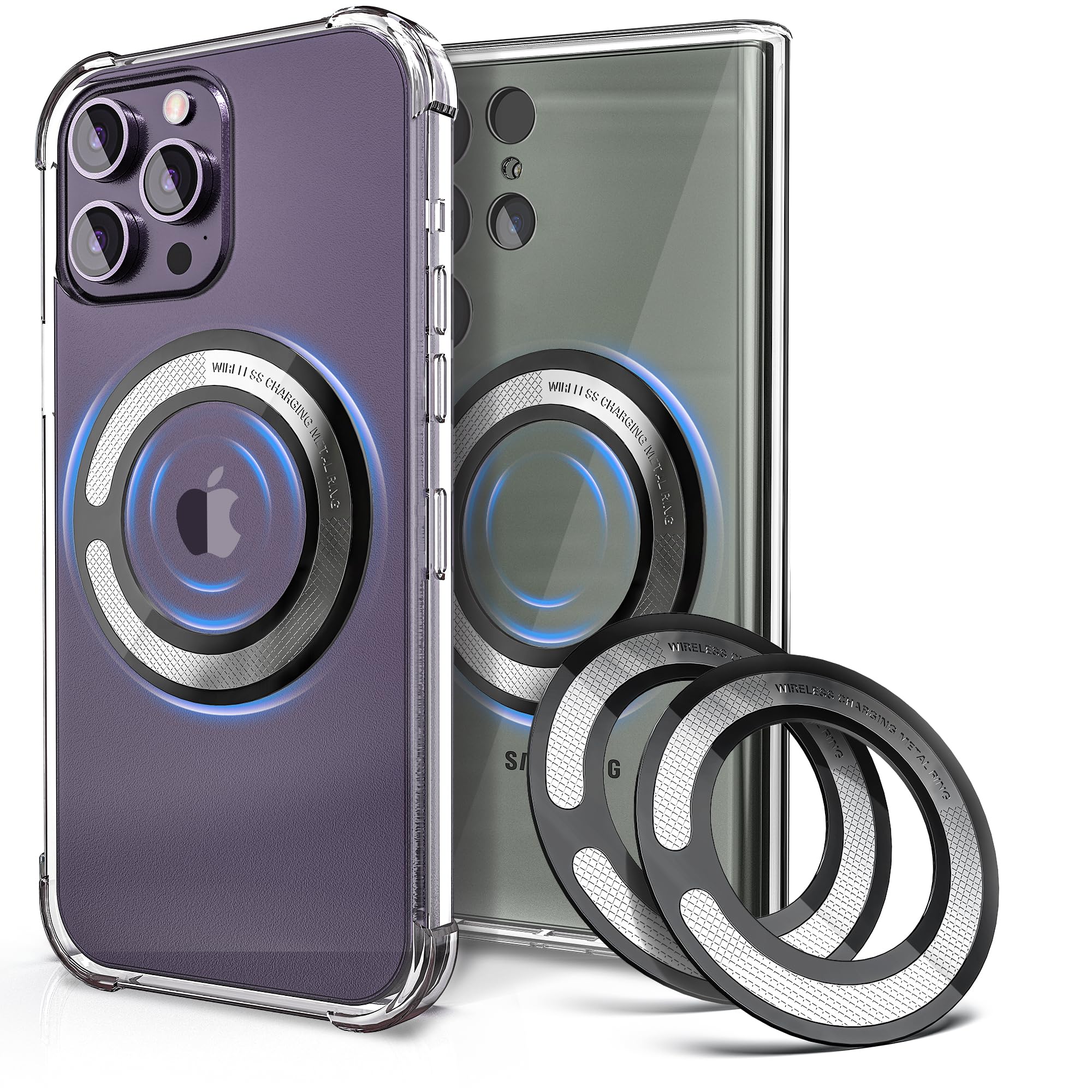 4PCS Magnetic Adapter Ring for MagSafe - 3M Adhesive Sticker & Black Metal Loop - Compatible with Wireless Charger, Phone Wallet, Car Mount, Power Bank & All Phones - Perfect for Home, Office & Travel Use