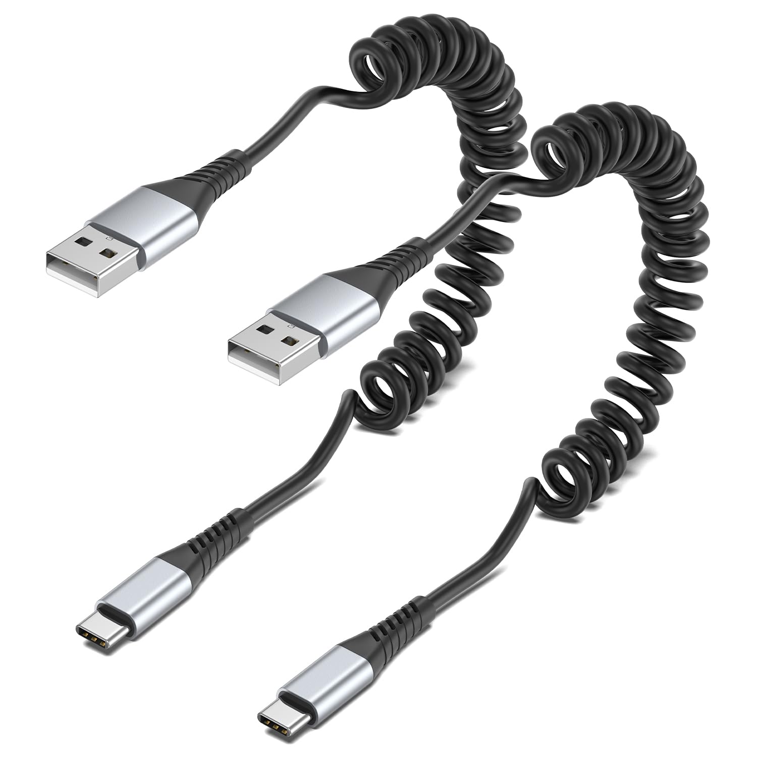 2 Pack Coiled USB C Cable - 3ft Short Retractable USB to USB C Charging Cord for iPhone 16/15 Pro Max, Samsung Galaxy S24/S23, Moto G8, Google Pixel - Fast Charging Android Auto & CarPlay Cable for Car, Home & Office Use