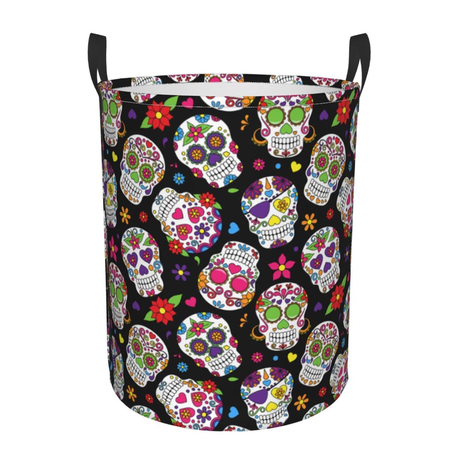 Day of the Dead Sugar Skulls Collapsible Laundry Basket - Waterproof Fabric Hamper with Handle for Clothes, Toys & Bathroom Storage - Perfect for Dorm, Bedroom & Laundry Room Organization