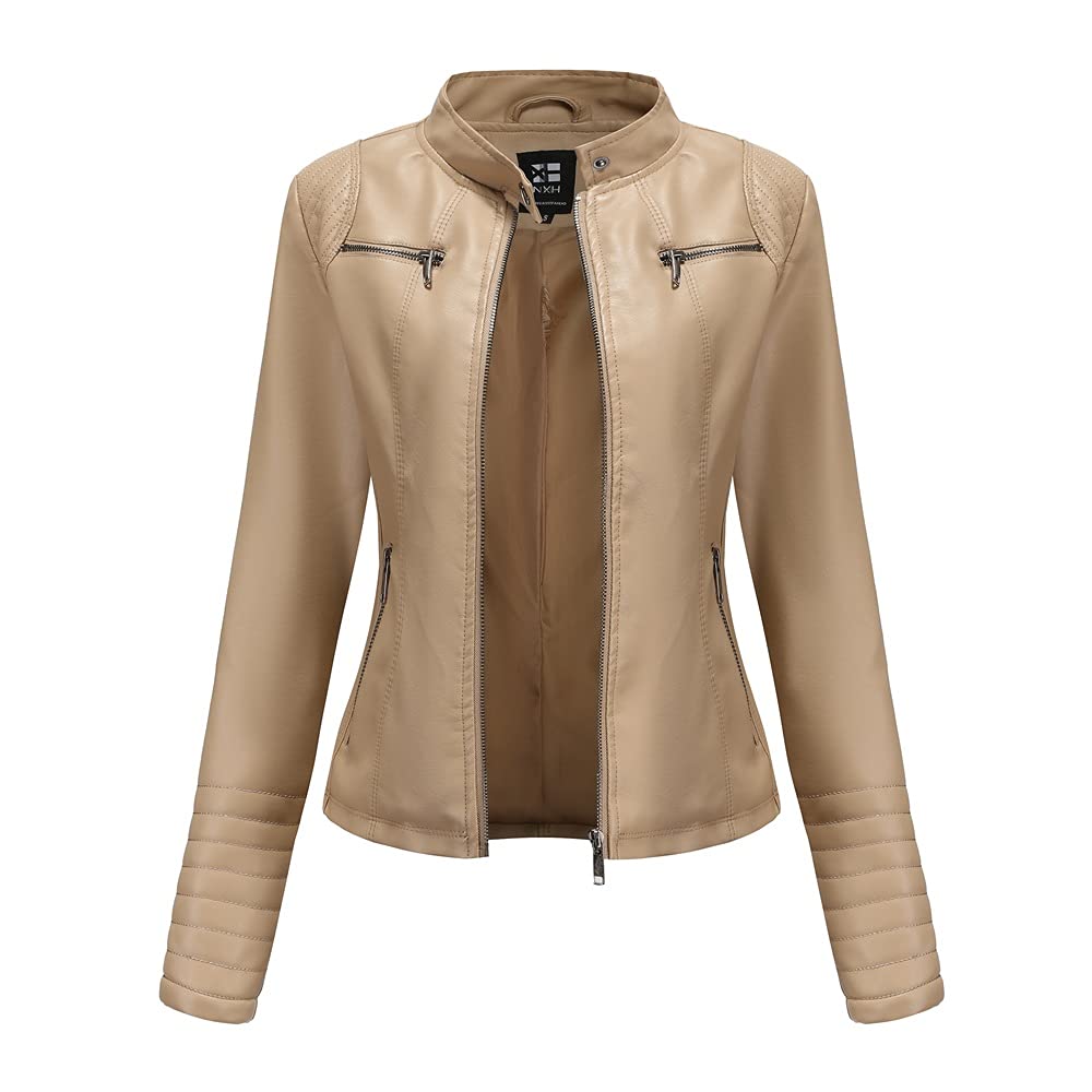 Women's Faux Leather Moto Jacket - Slim Fit Zip Up Biker Coat for Women | Perfect for Motorcycle Riding, Casual Outfits & Night Out Wear