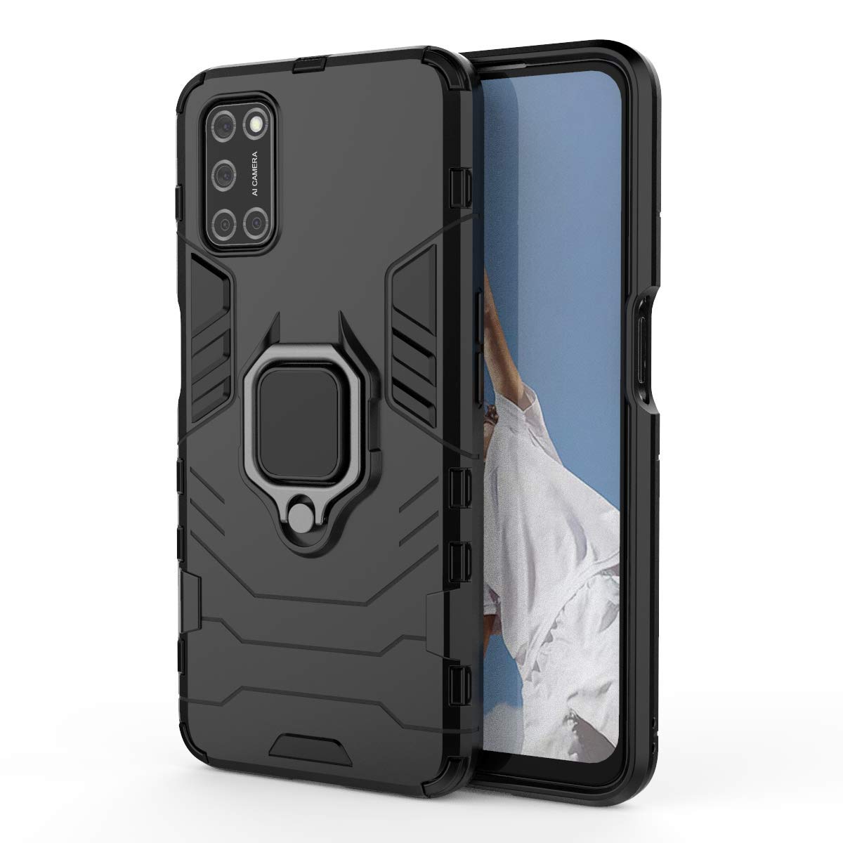 360° Rotating Magnetic Phone Case for Oppo A72 (2020/CPH2067) - Black Protective Cover with Ring Holder & Kickstand | Car Mount Compatible | Perfect for Driving, Travel & Hands-Free Use