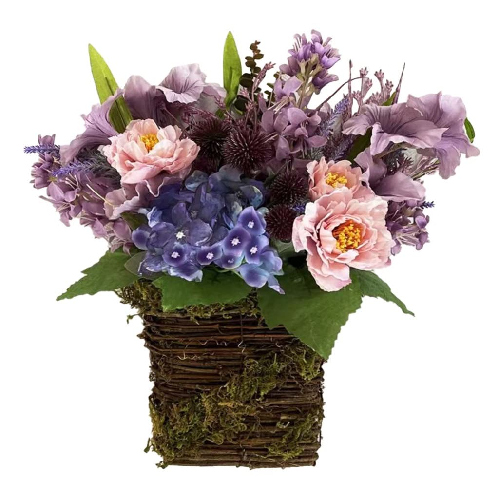 BAPYZ 35cm Lavender Flower Basket Wreath - Handmade Home Door Decoration for Mother's Day, Wedding, Spring & Farmhouse Decor - Natural Dried Flowers Basket (35x35x16cm)